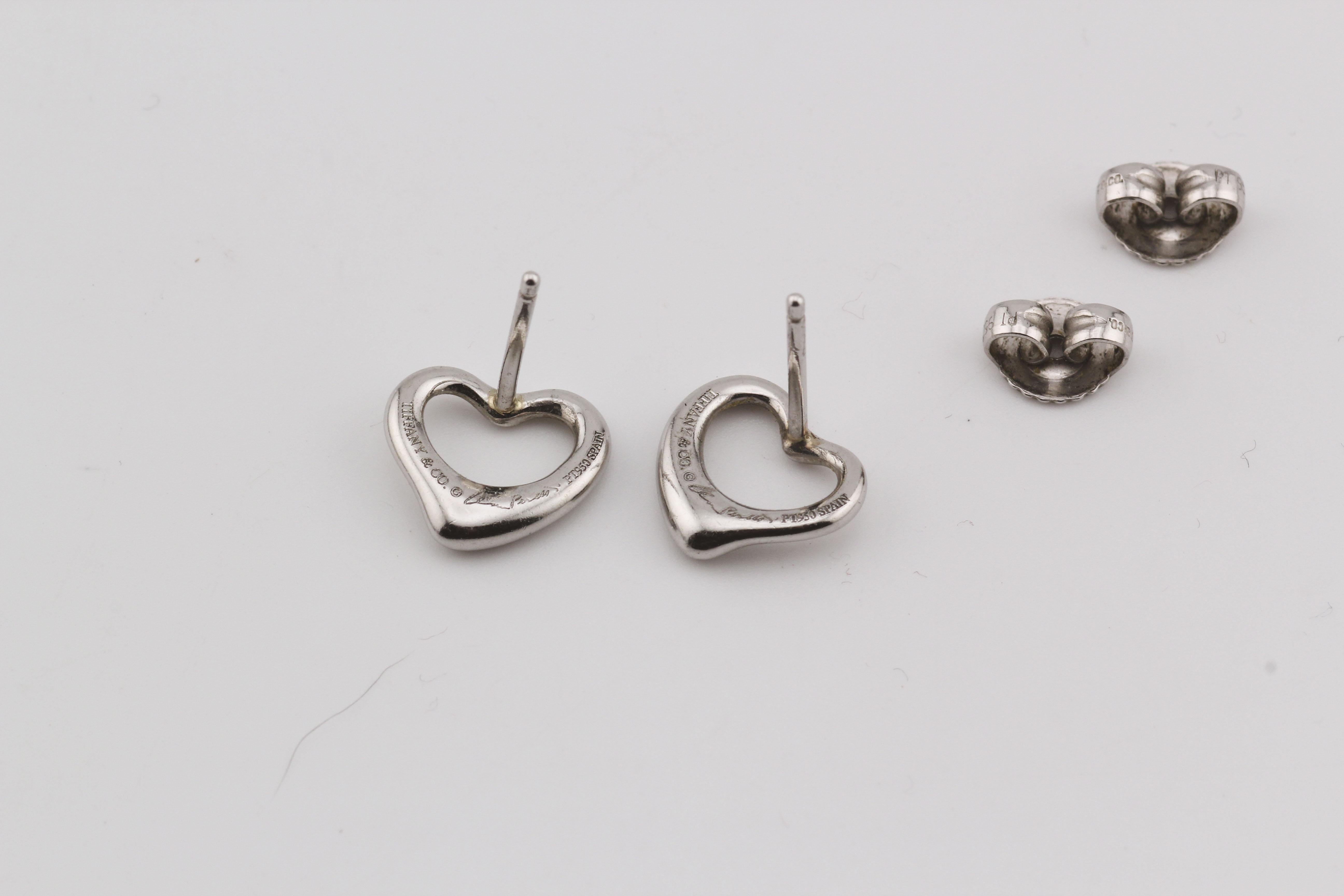Women's Tiffany & Co. Elsa Peretti  Platinum PT950  Open Heart Stud Earrings