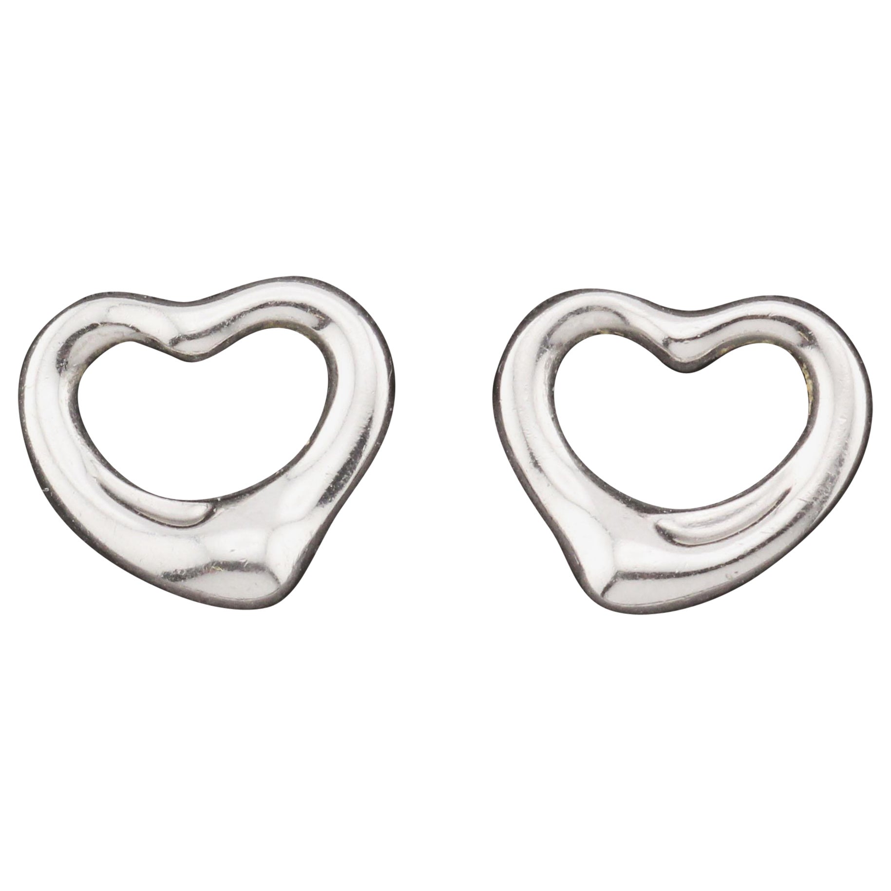 Tiffany & Co. Elsa Peretti  Platinum PT950  Open Heart Stud Earrings