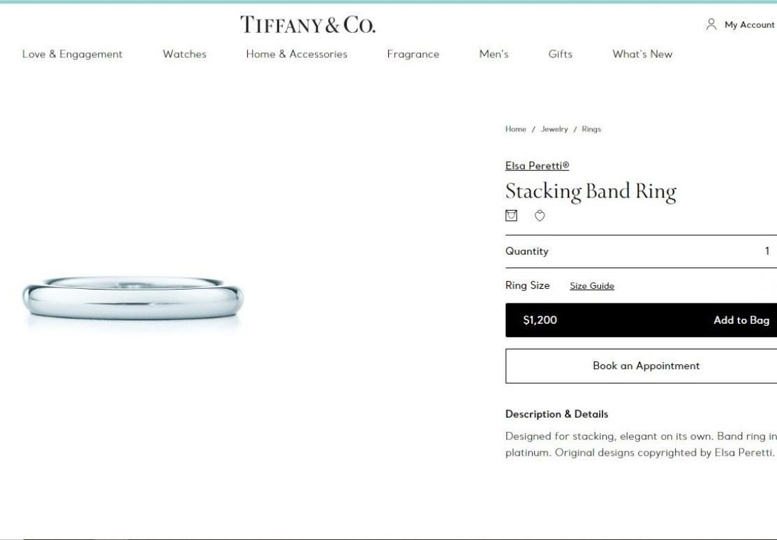 TIFFANY & Co. Elsa Peretti Platinum Stacking Band Ring 8.5  en vente 3