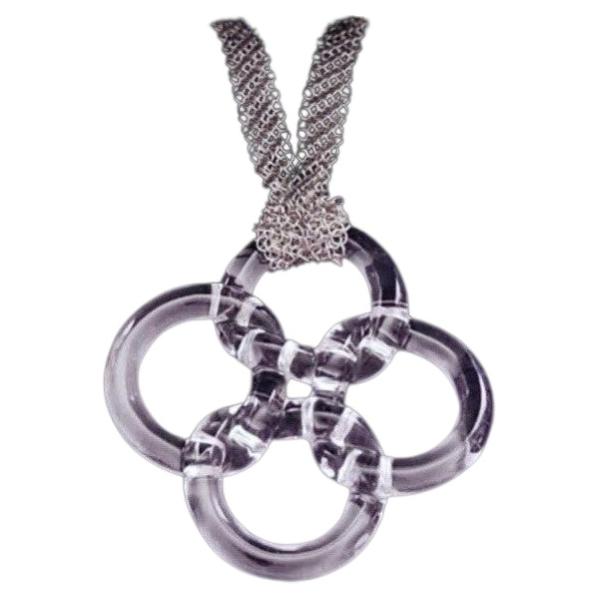 Tiffany & Co. Elsa Peretti Quadrifoglio Rock Crystal Pendant Mesh Necklace