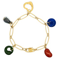 TIFFANY &CO Elsa Peretti Red Jasper Lapis Crystal Jade Heart Gold Charm Bracelet