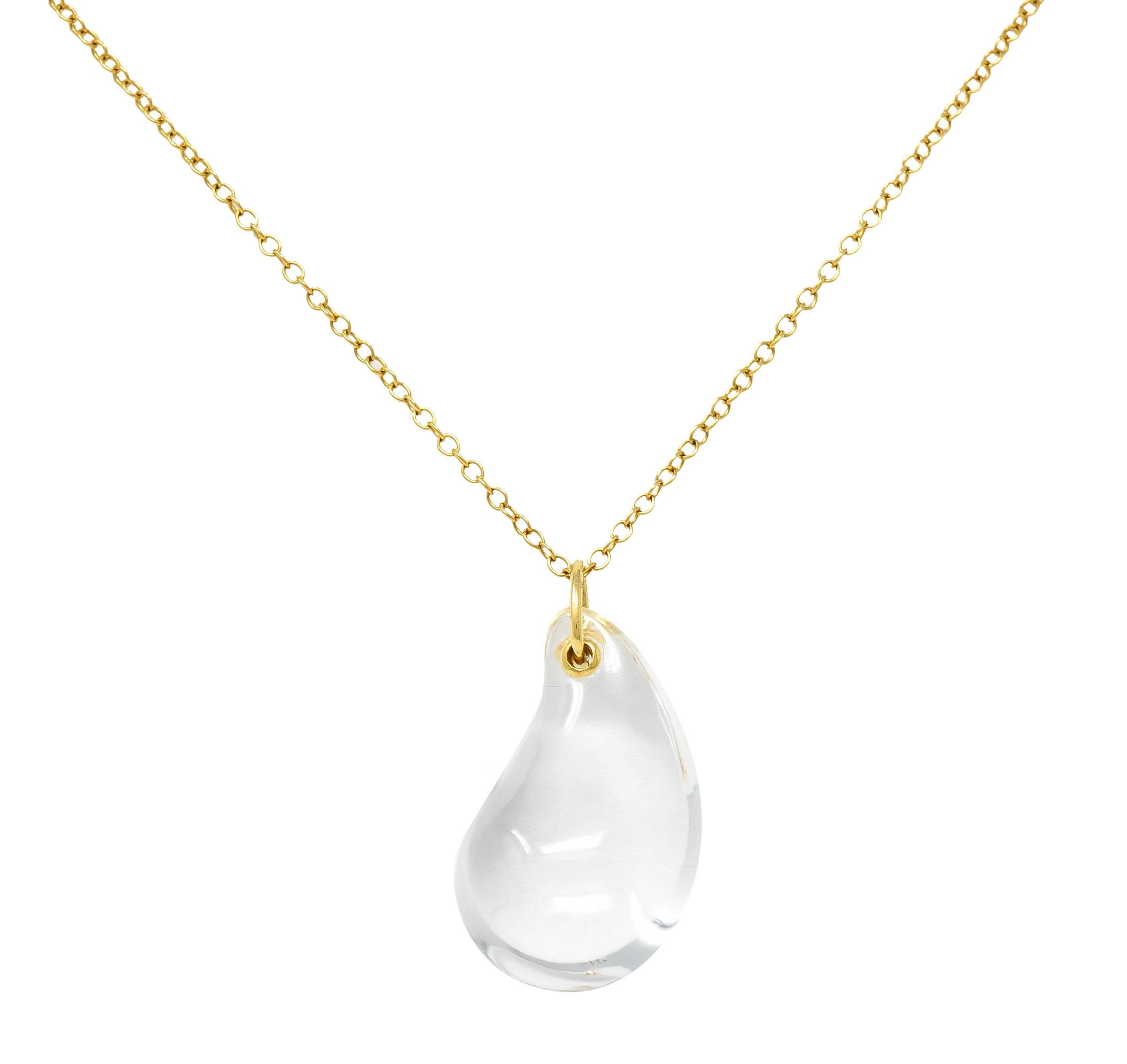 Tiffany & Co. Elsa Peretti Rock Crystal Quartz 18 Karat Gold Teardrop Necklace 2