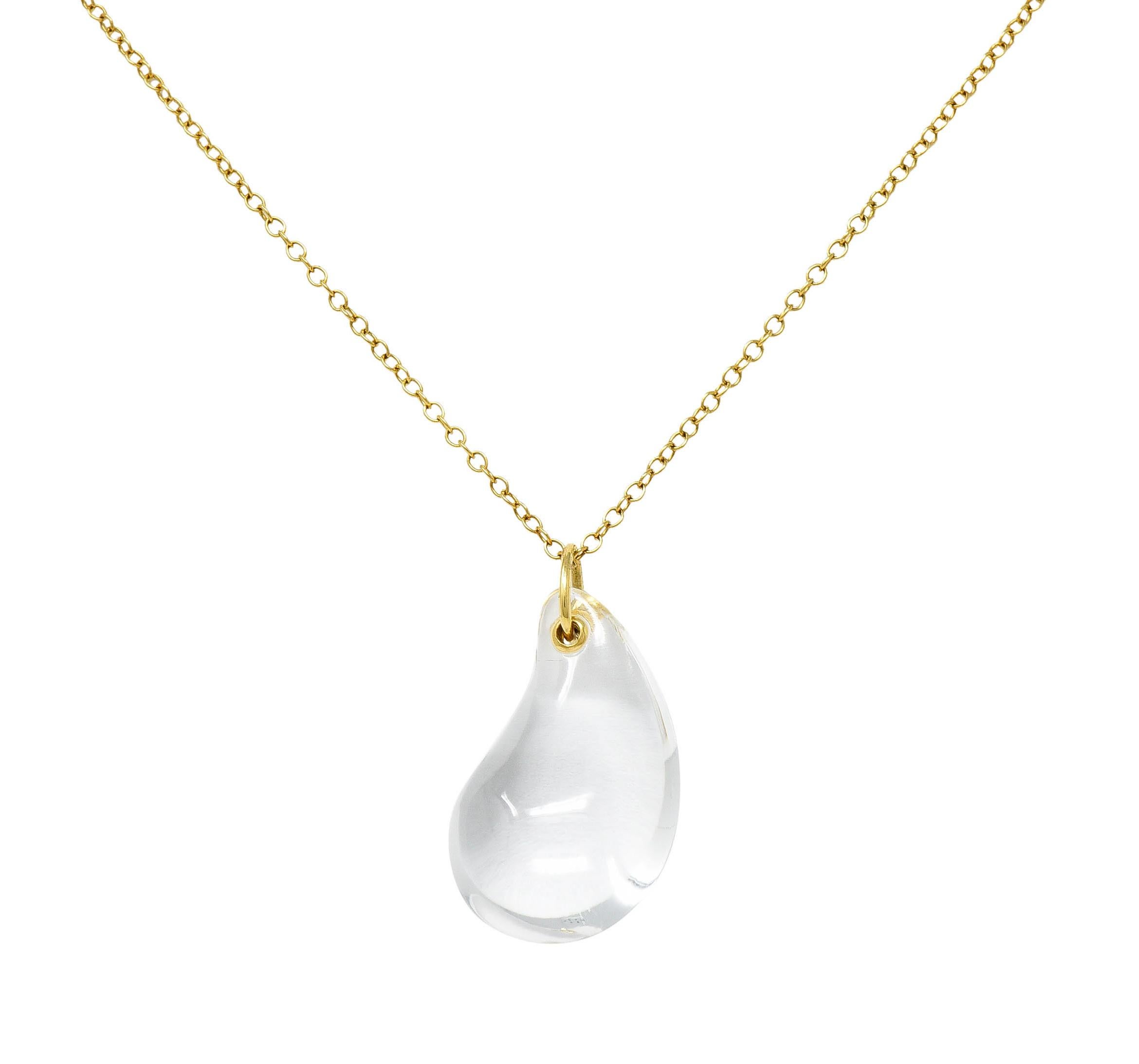 Tiffany & Co. Elsa Peretti Rock Crystal Quartz 18 Karat Gold Teardrop Necklace 3