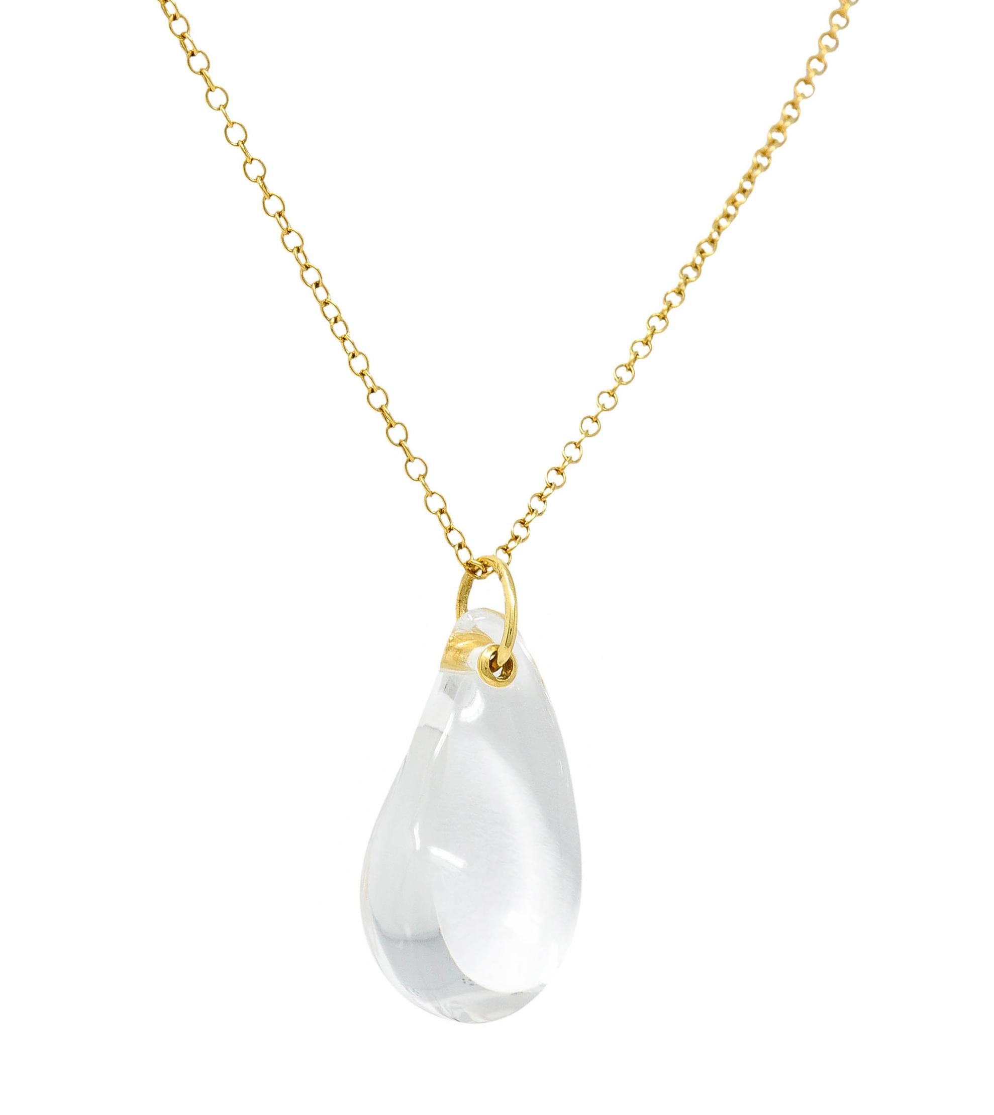 Contemporary Tiffany & Co. Elsa Peretti Rock Crystal Quartz 18 Karat Gold Teardrop Necklace