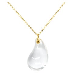 Tiffany & Co. Elsa Peretti Rock Crystal Quartz 18 Karat Gold Teardrop Necklace