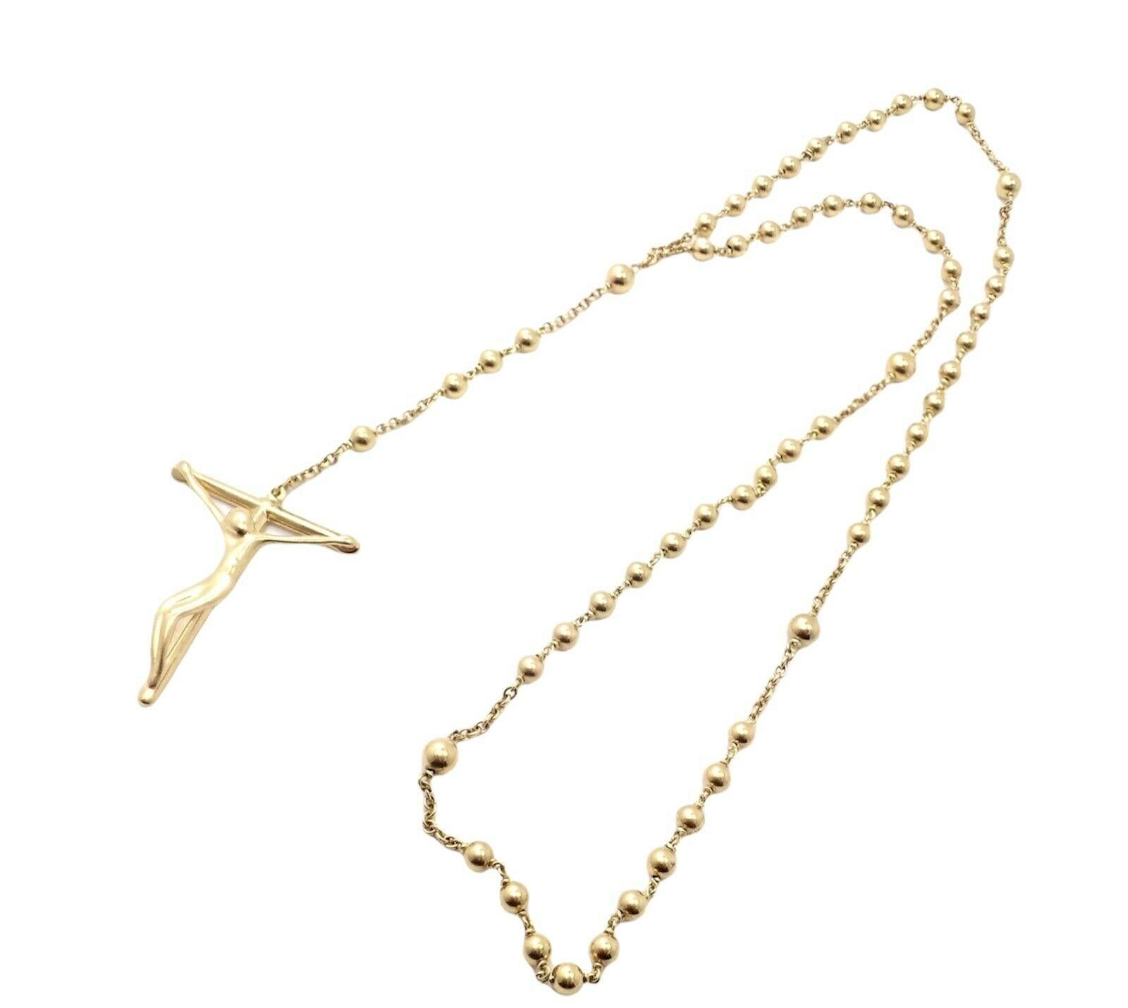 Tiffany & Co Elsa Peretti Rosenkranz Perle Christus Kreuz Gelbgold-Anhänger Halskette für Damen oder Herren