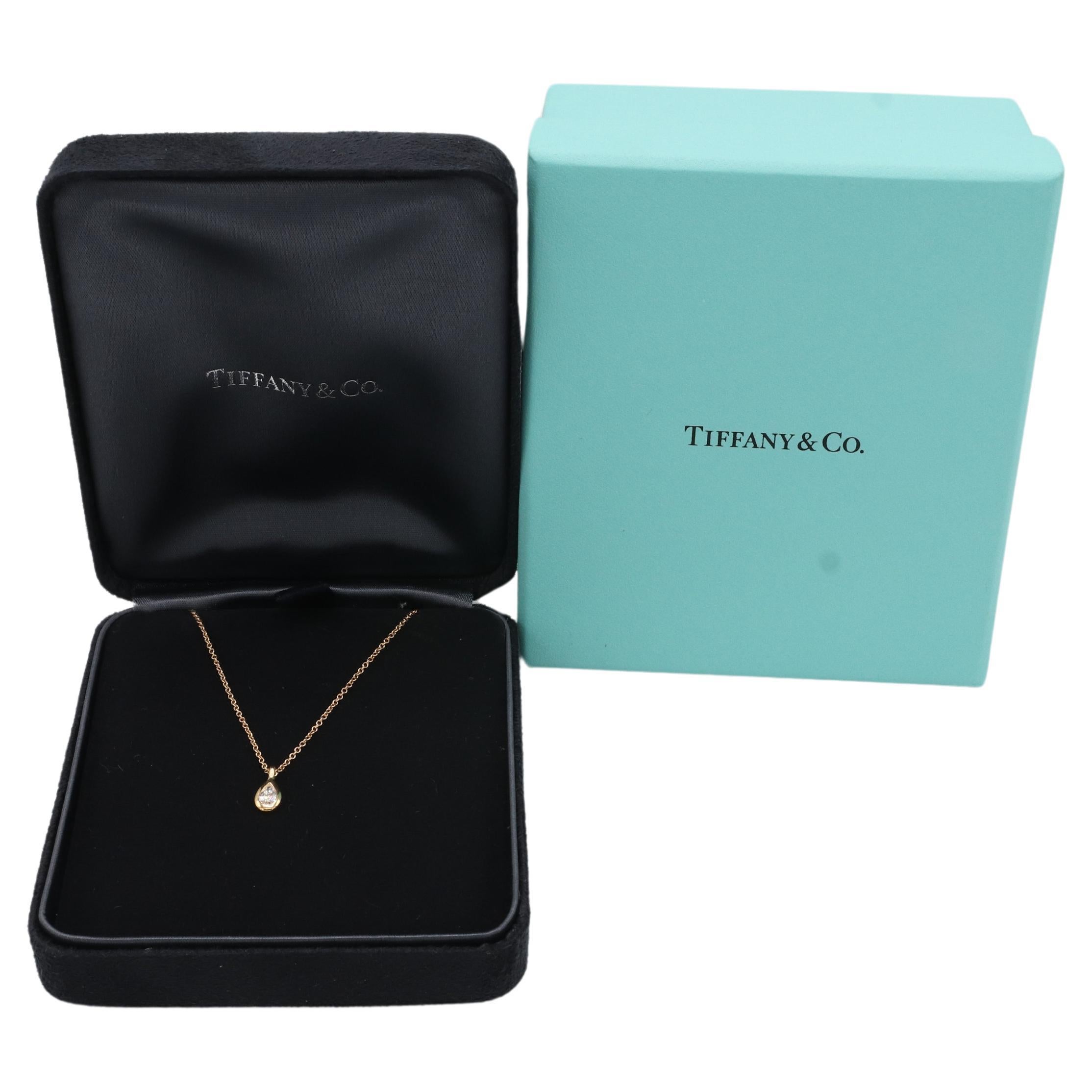 Pear Cut Tiffany & Co. Elsa Peretti Rose Gold Pear Shape Natural Diamond Drop Necklace