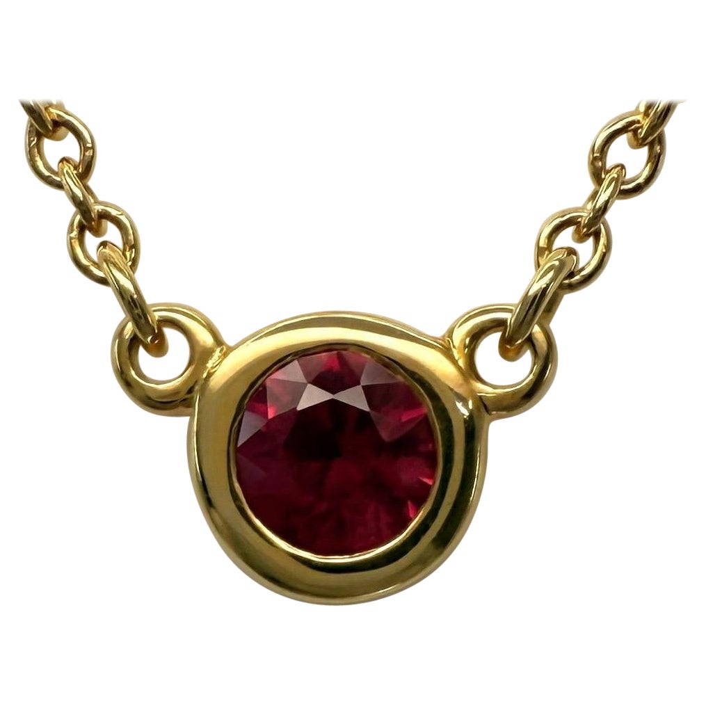 Tiffany 
Co. Elsa Peretti Round Red Ruby By The Yard 18k Yellow Gold Necklace For Sale