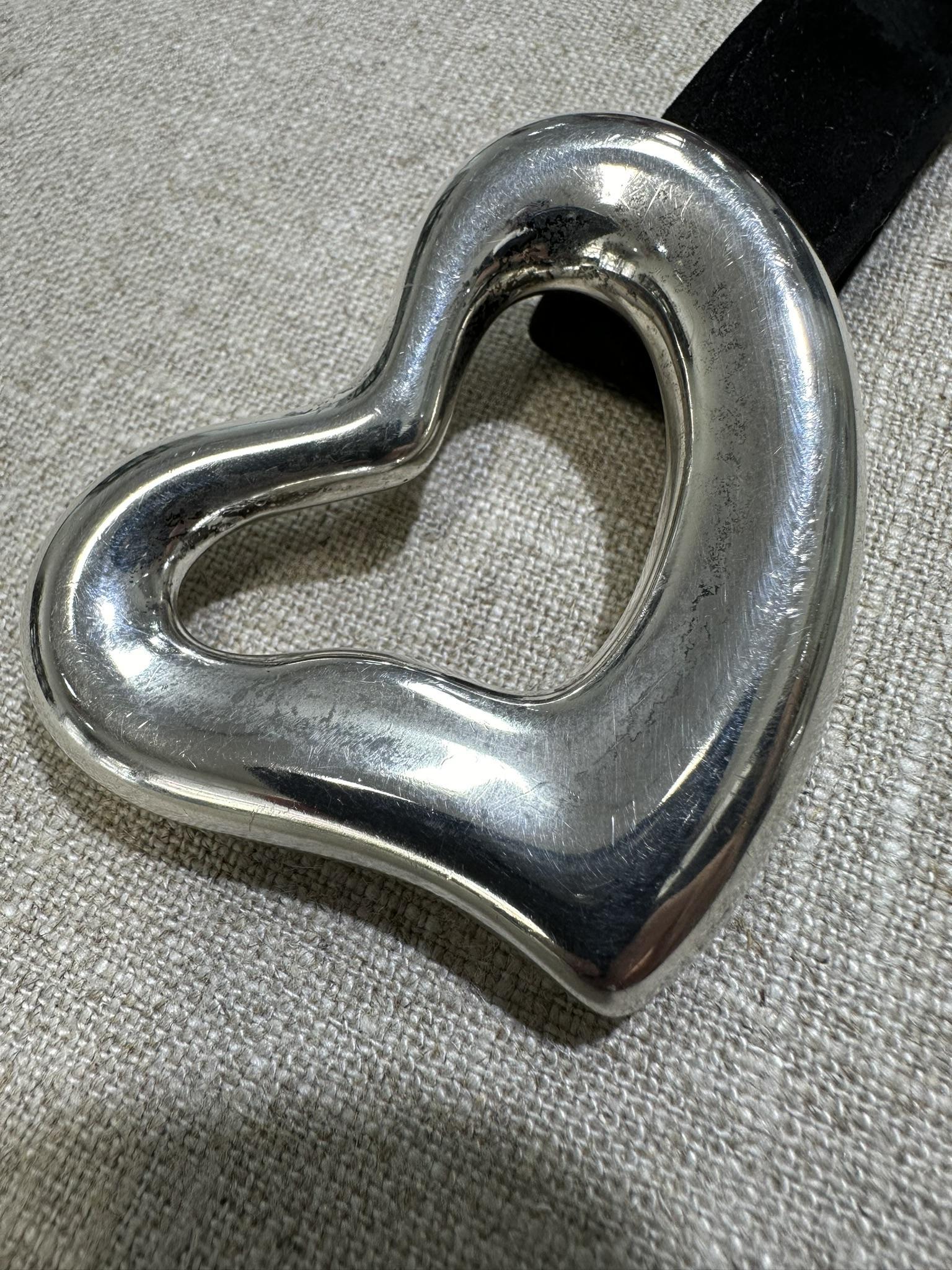 Tiffany & Co. Elsa Peretti Silver Open Heart Buckle w/ 3 Leather and Suede Belts For Sale 2