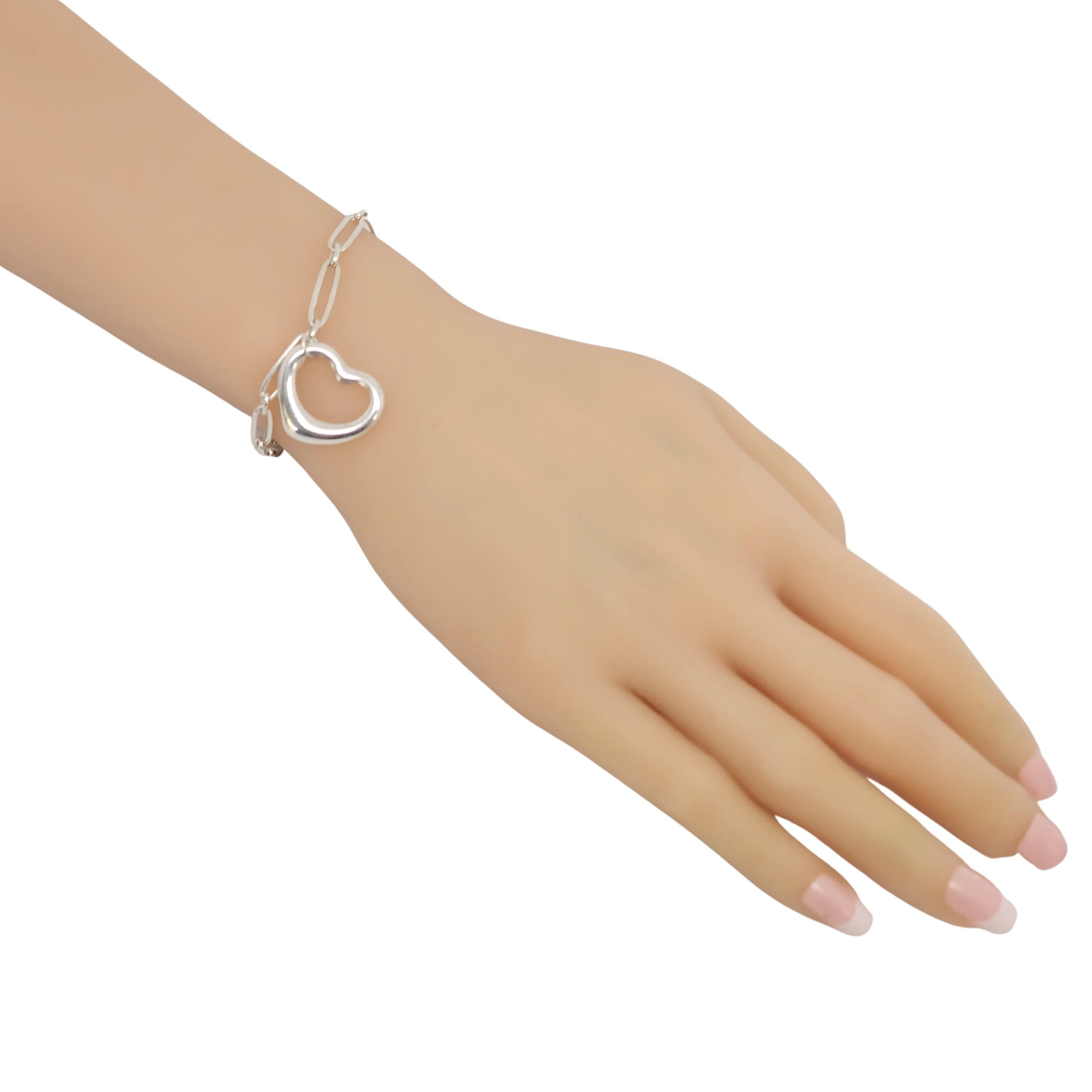 Tiffany & Co Elsa Peretti Silver Open Heart Paper Clip Link Bracelet 4