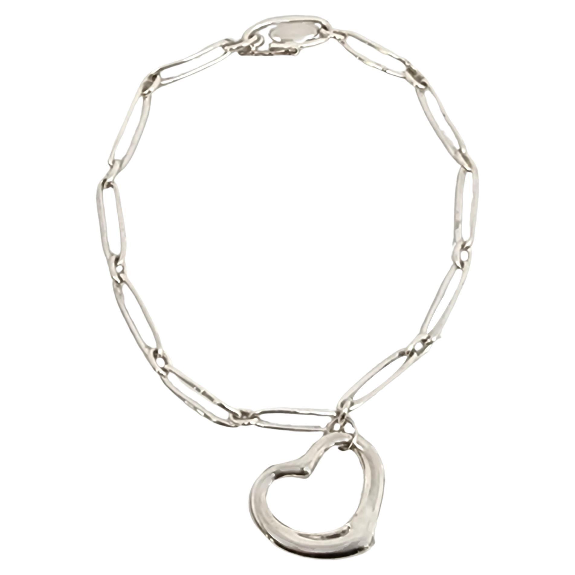 Tiffany & Co Elsa Peretti Silver Open Heart Paper Clip Link Bracelet