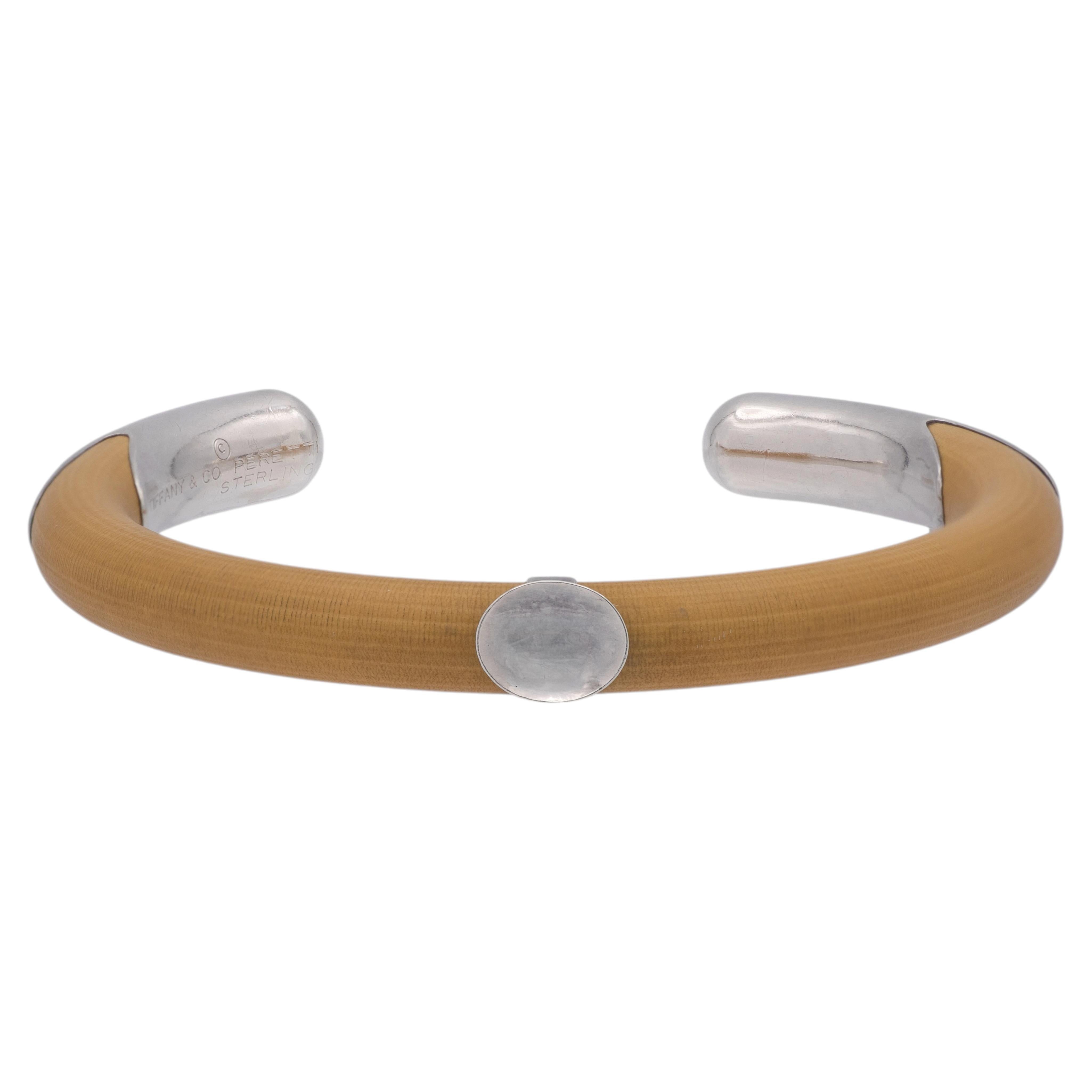 Tiffany & Co. Elsa Peretti Silver/ Rattan Wood Cuff Bracelet - Large/XL c.1976 For Sale
