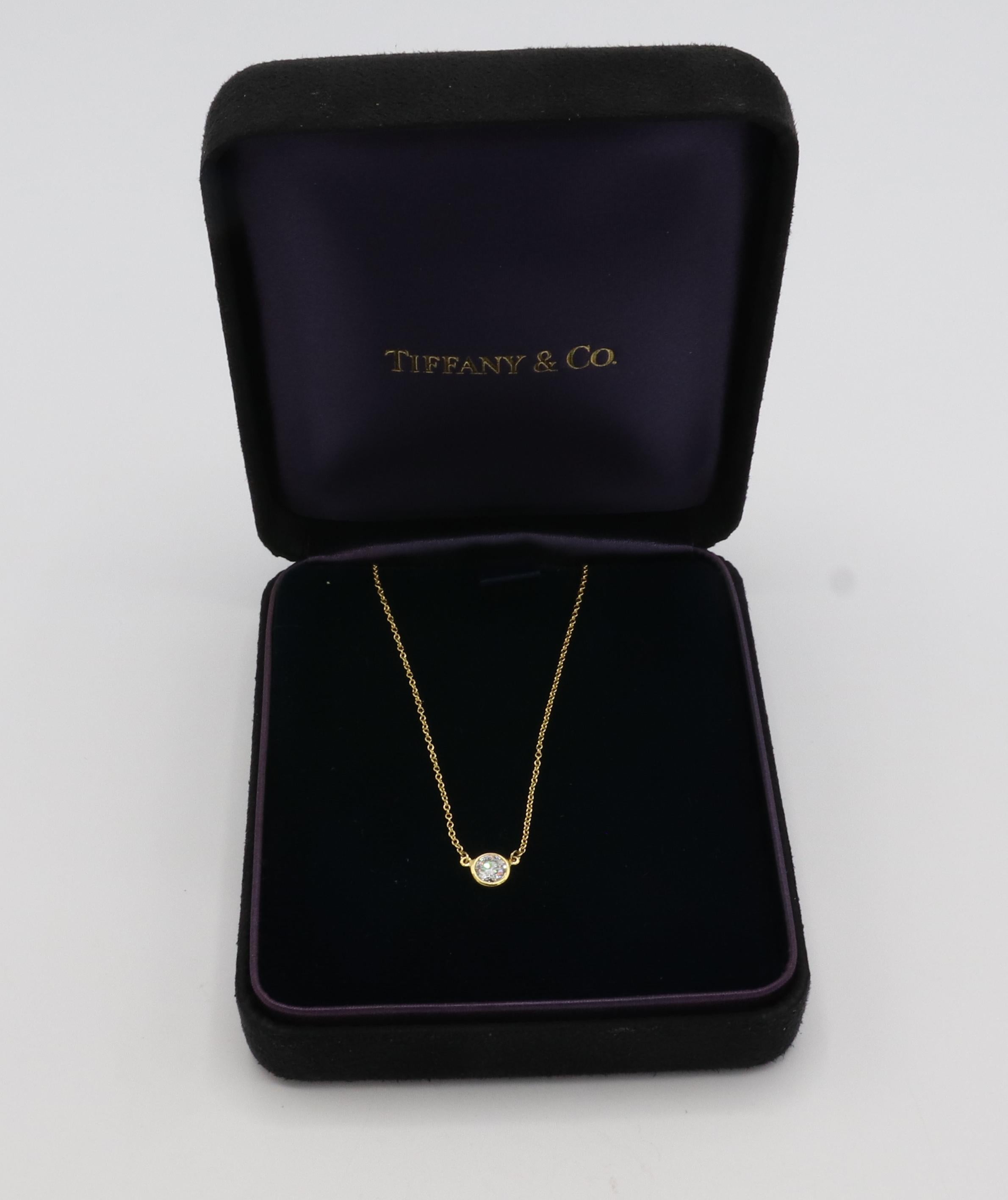 Tiffany & Co. Elsa Peretti Single .54 Diamond by the Yard Pendant Gold Necklace In Excellent Condition In  Baltimore, MD