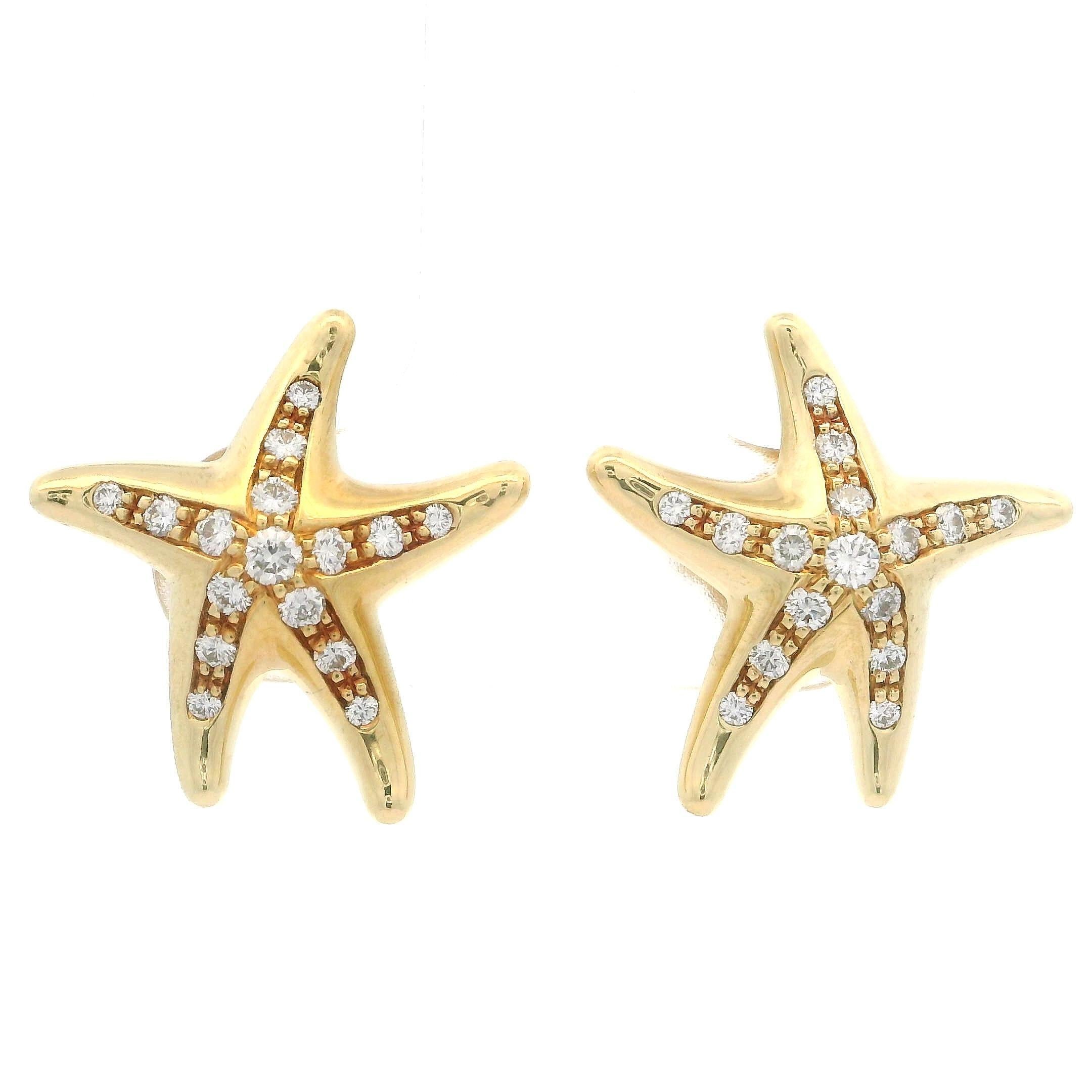 Taglio brillante Tiffany & Co. Orecchini a stella con diamante in oro giallo 18k di Elsa Peretti Spagna in vendita