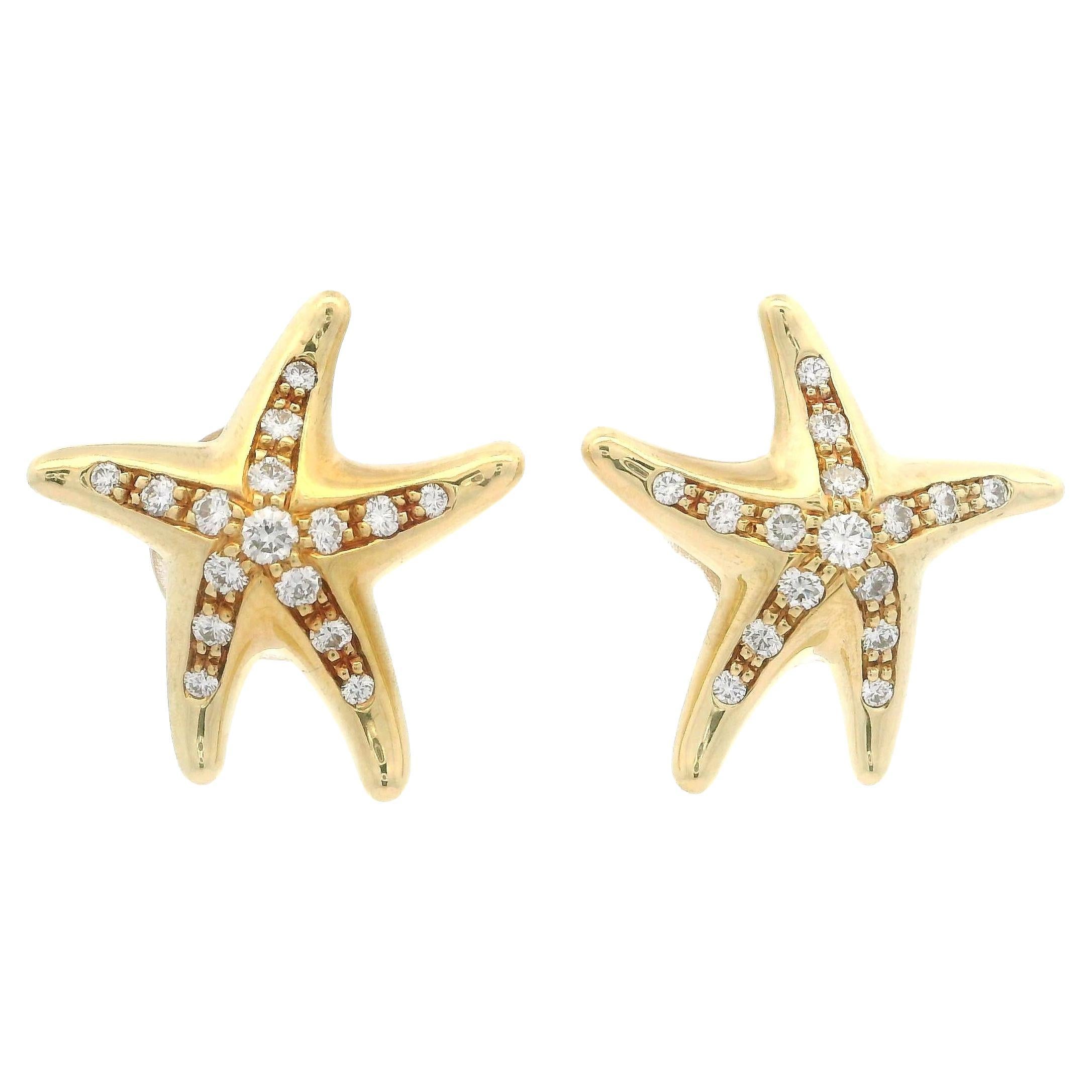 Tiffany & Co. Elsa Peretti Spanien 18 Karat Gelbgold Diamant-Sternfisch-Ohrringe