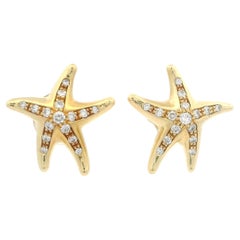 Tiffany & Co. Elsa Peretti España Pendientes Estrella Pez Diamante Oro Amarillo 18k