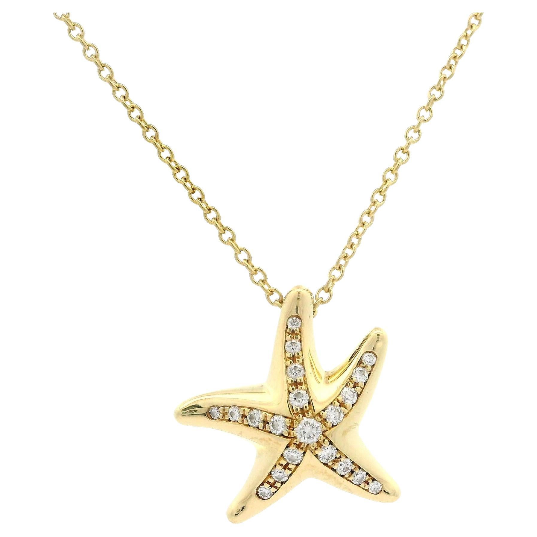 Tiffany & Co. Elsa Peretti Spain Diamond Star Fish Pendant 16" Chain Necklace For Sale