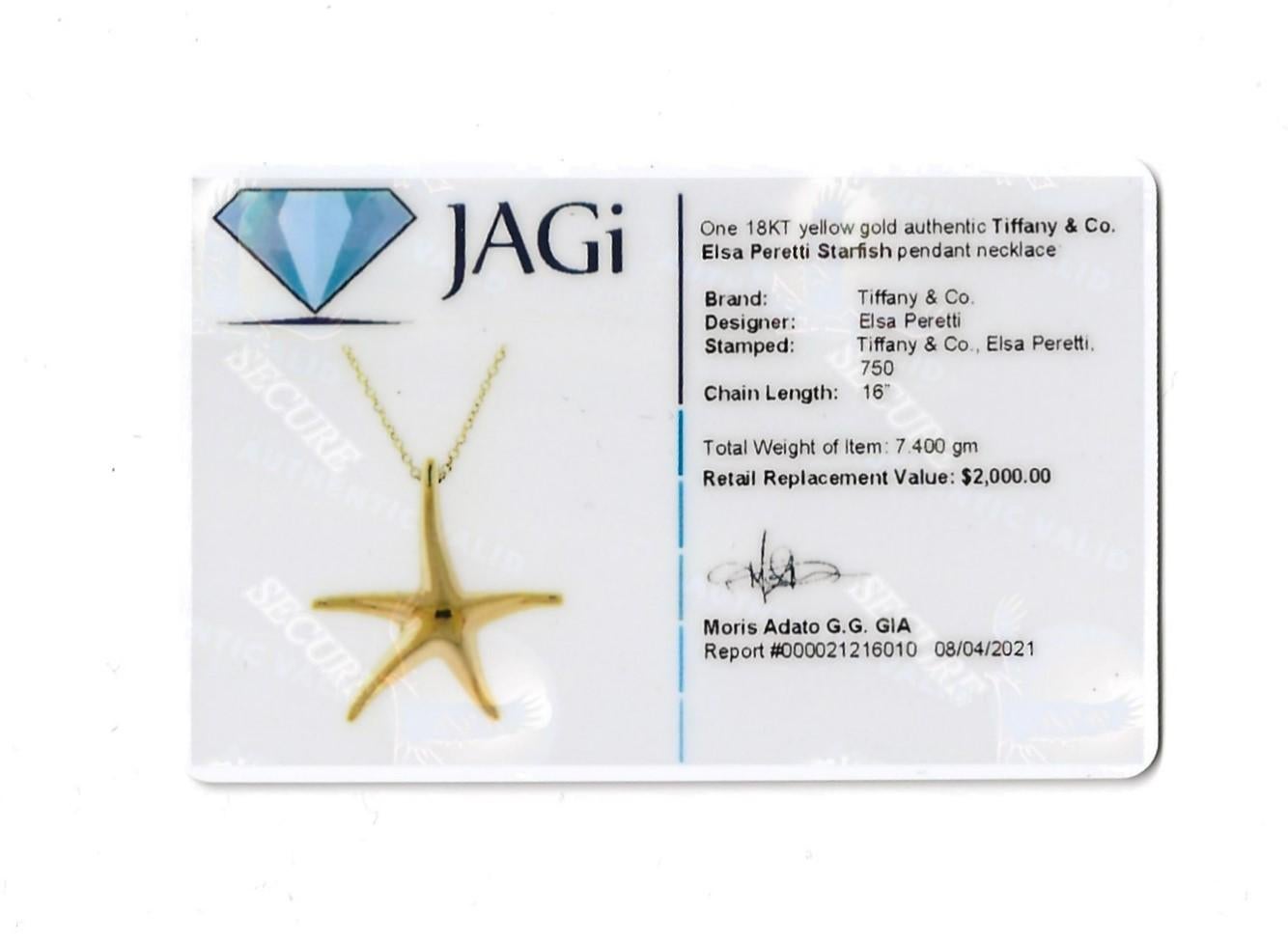Tiffany & Co. Elsa Peretti Starfish Pendant Necklace in 18 Karat Yellow Gold 3