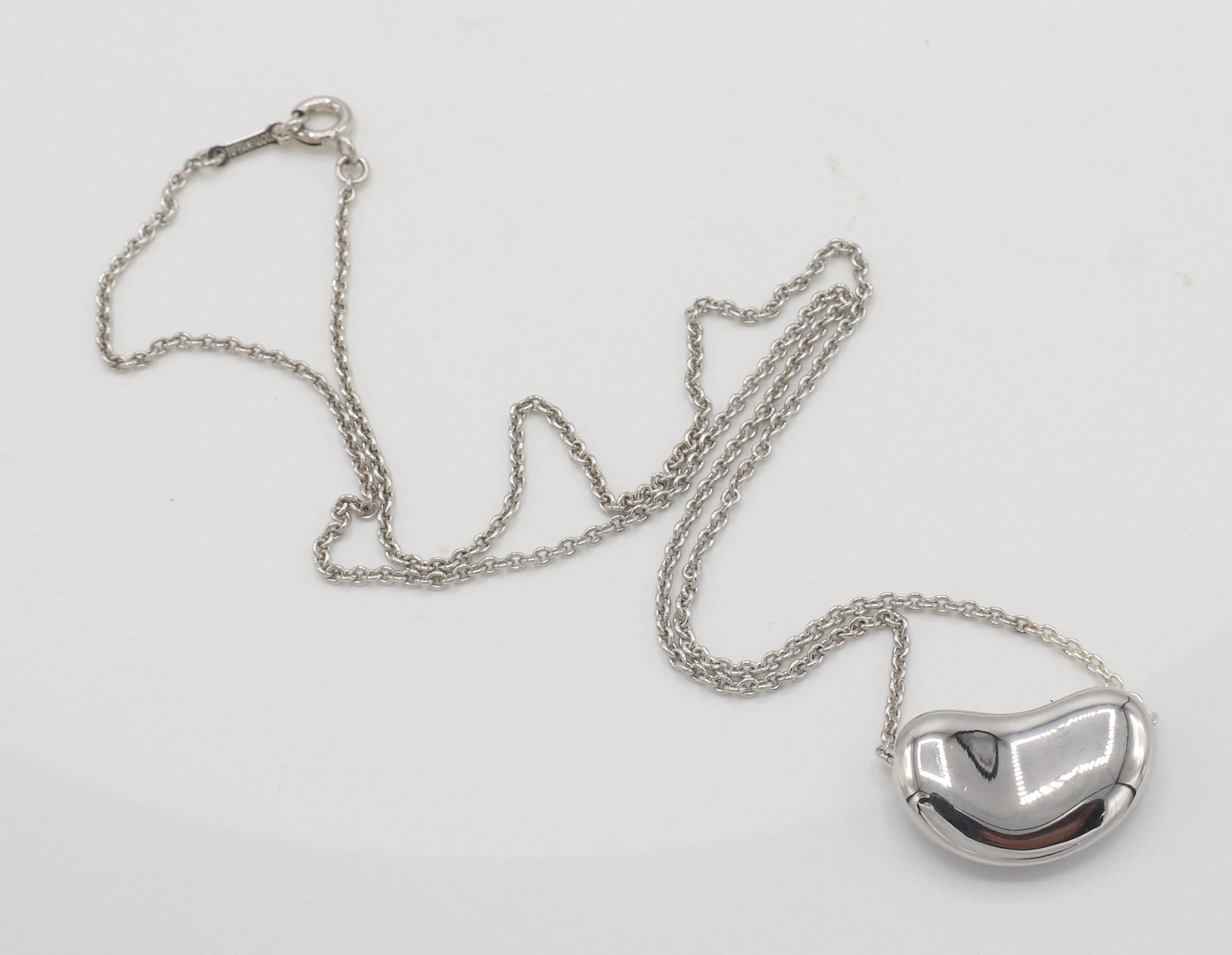 Contemporary Tiffany & Co. Elsa Peretti Stelring Silver Bean Pendant Drop Necklace