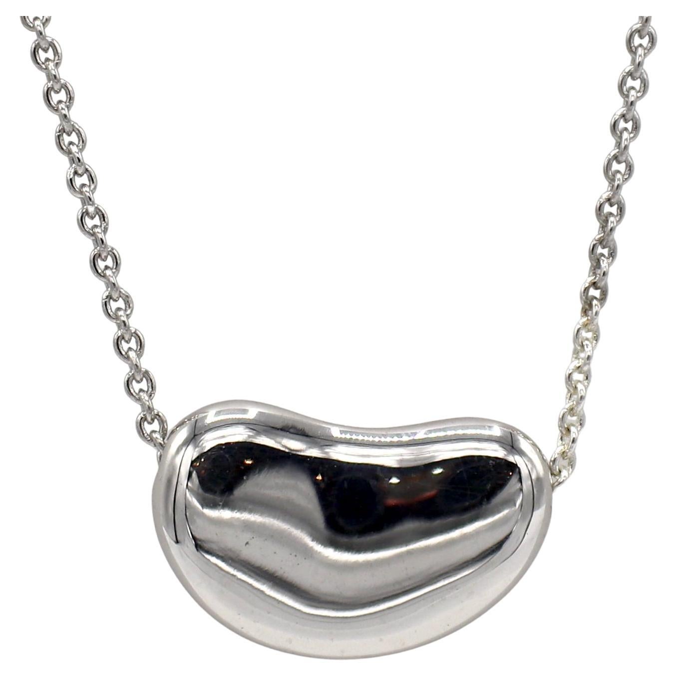 Tiffany & Co. Elsa Peretti Stelring Silver Bean Pendant Drop Necklace