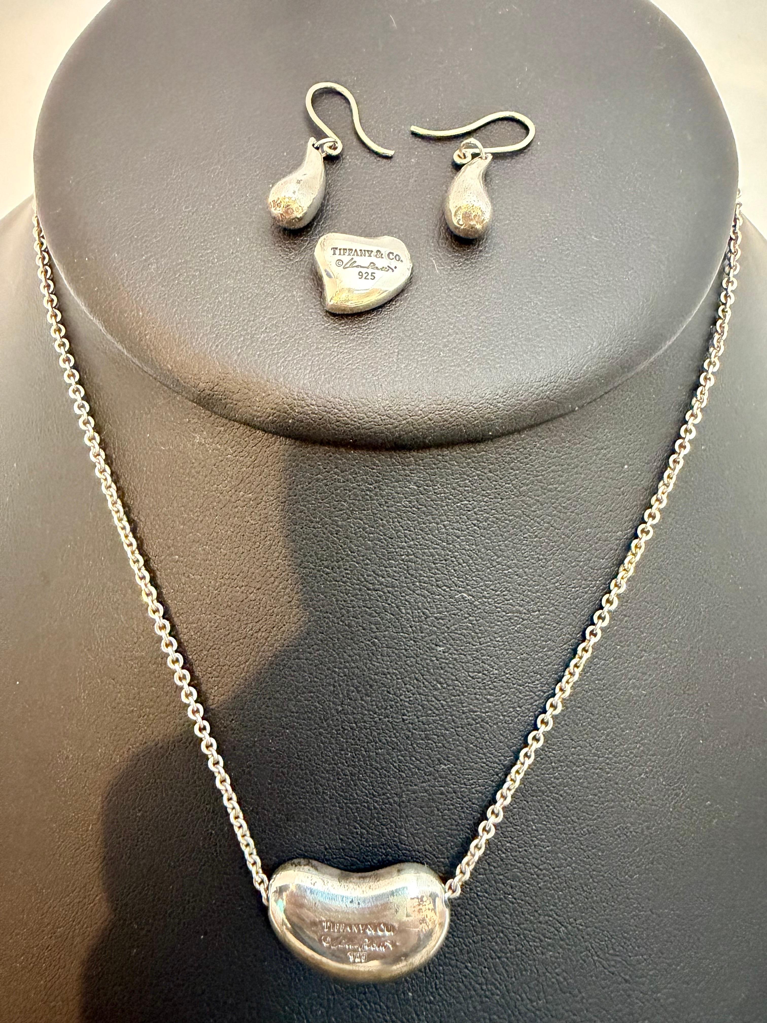 Tiffany and Co. Elsa Peretti Sterling Bean Necklace and Teardrop
