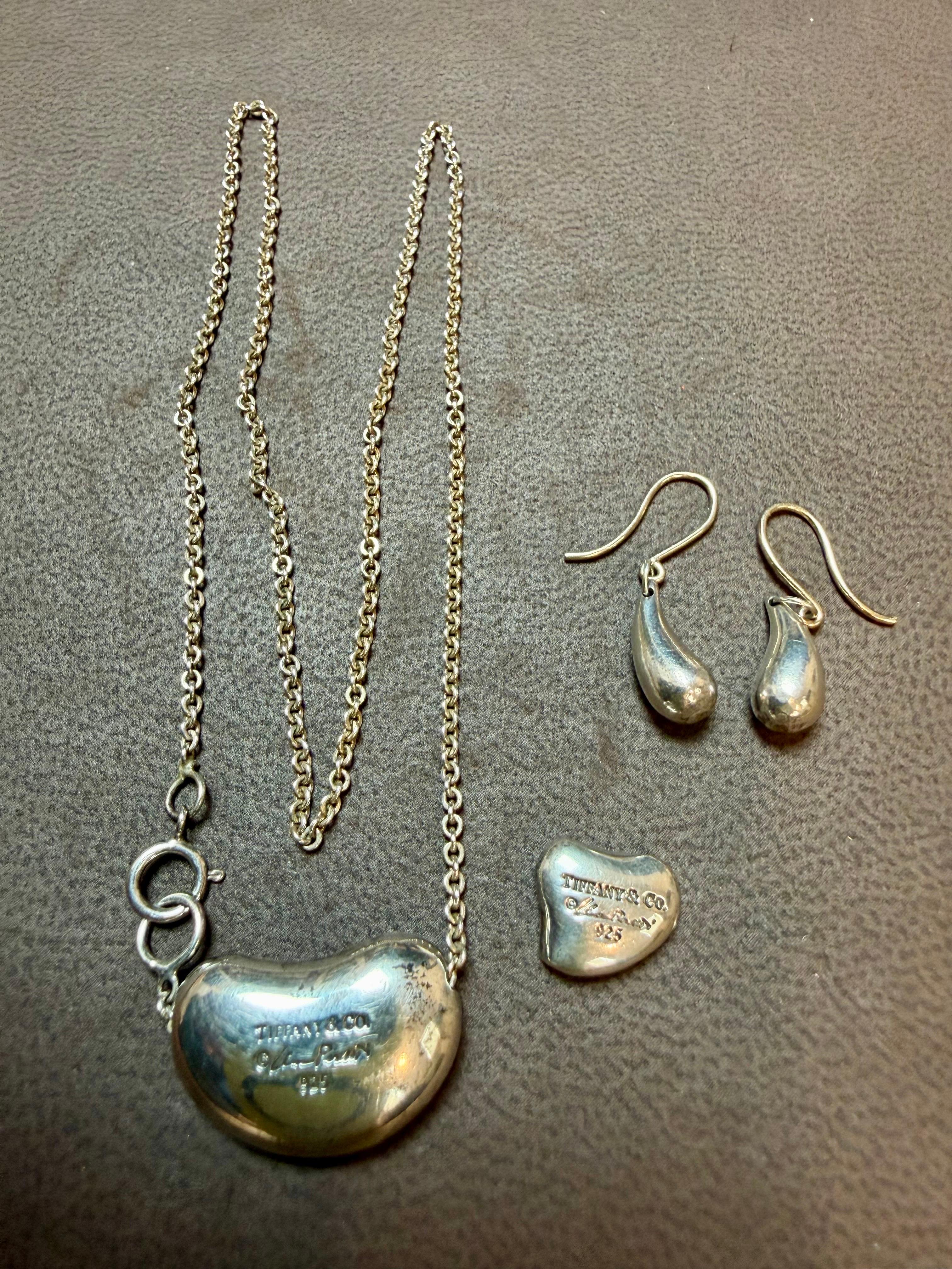 Tiffany and Co. Elsa Peretti Sterling Bean Necklace and Teardrop