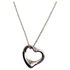 Tiffany & Co Elsa Peretti Sterling Pink Sapphire Open Heart Necklace 16" #25384