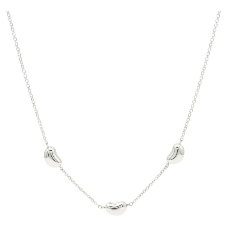 Tiffany & Co. Elsa Peretti Sterling Silber 3 Bohne Anhänger 16" Halskette