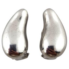 Tiffany & Co Elsa Peretti Sterling Silver Bean Clip-On Earrings w/Box #18923