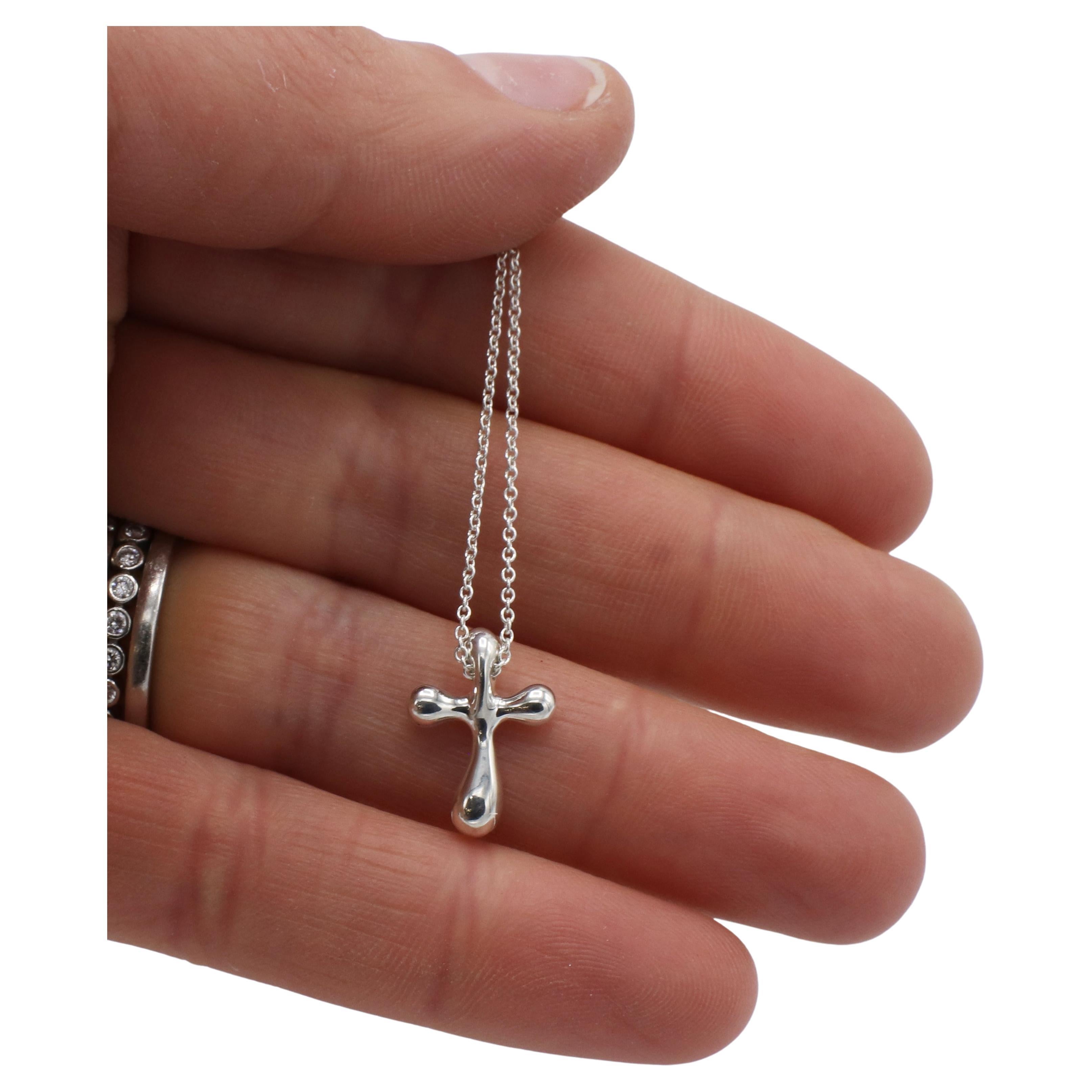 Modern Tiffany & Co. Elsa Peretti Sterling Silver Cross Pendant Drop Necklace 