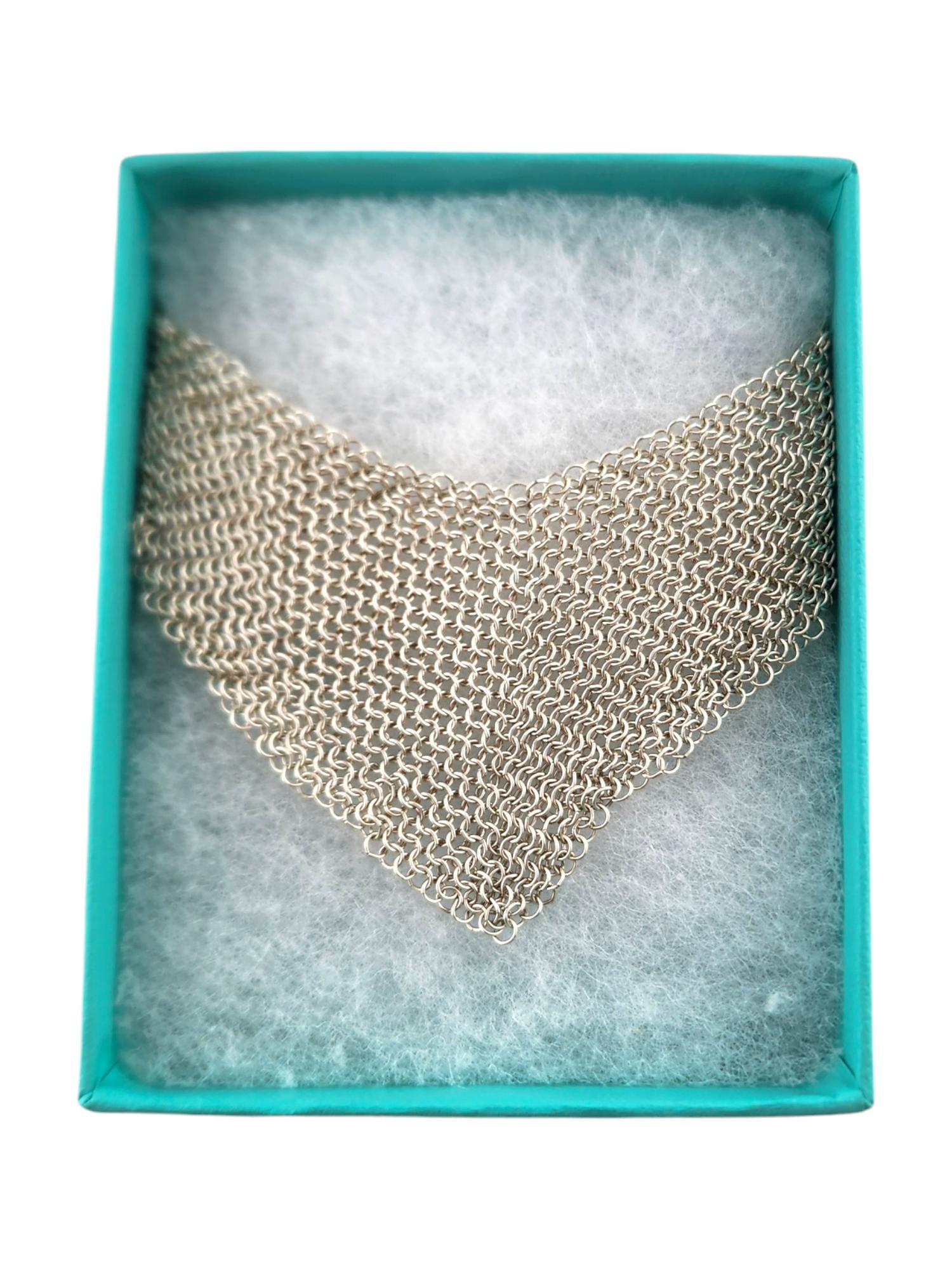 Tiffany & Co. Elsa Peretti Sterling Silver Mesh Bib Necklace w/Box #18942 3