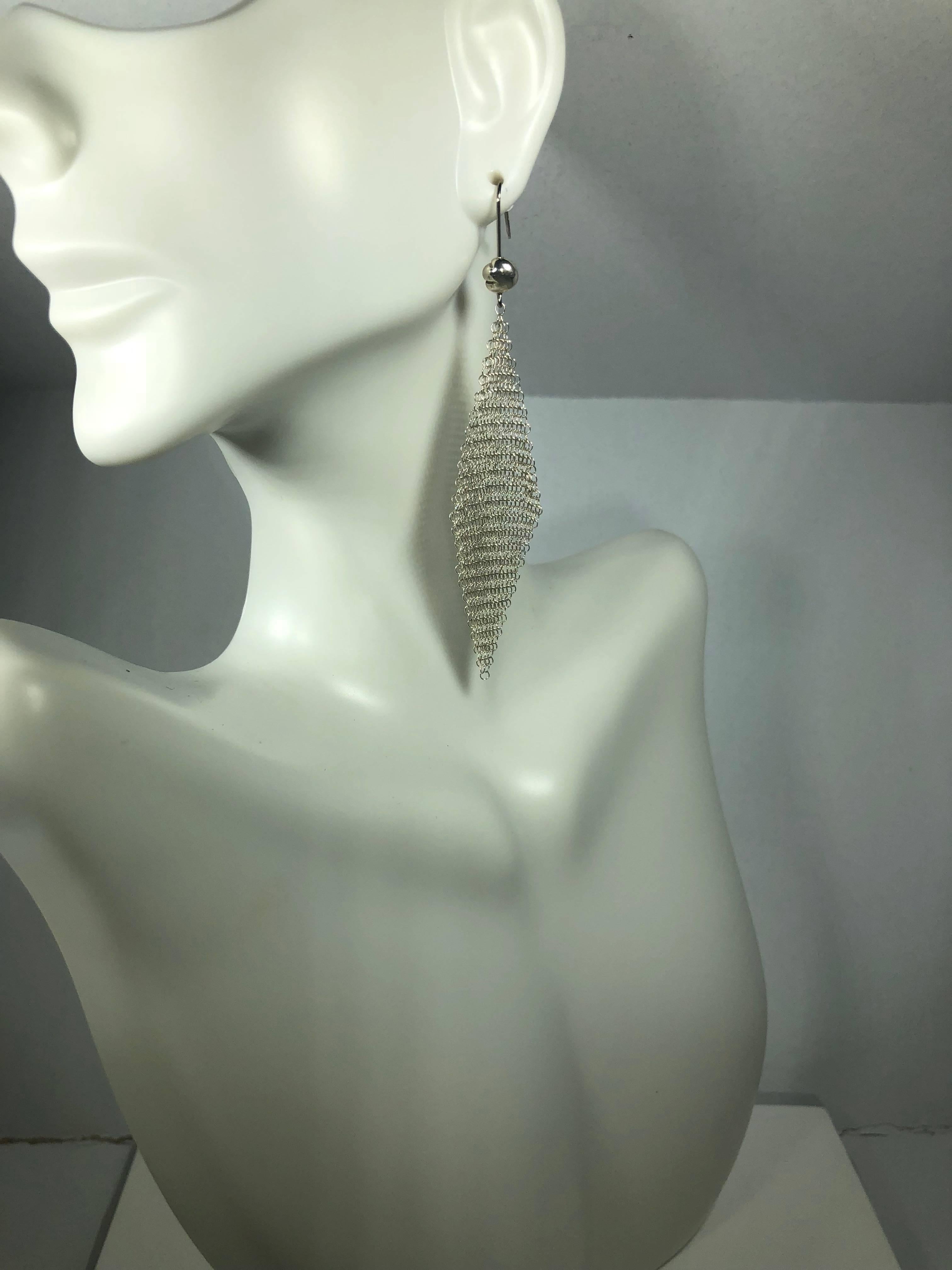 Tiffany & Co. Elsa Peretti Sterling Silver Mesh Handkerchief Earrings 2