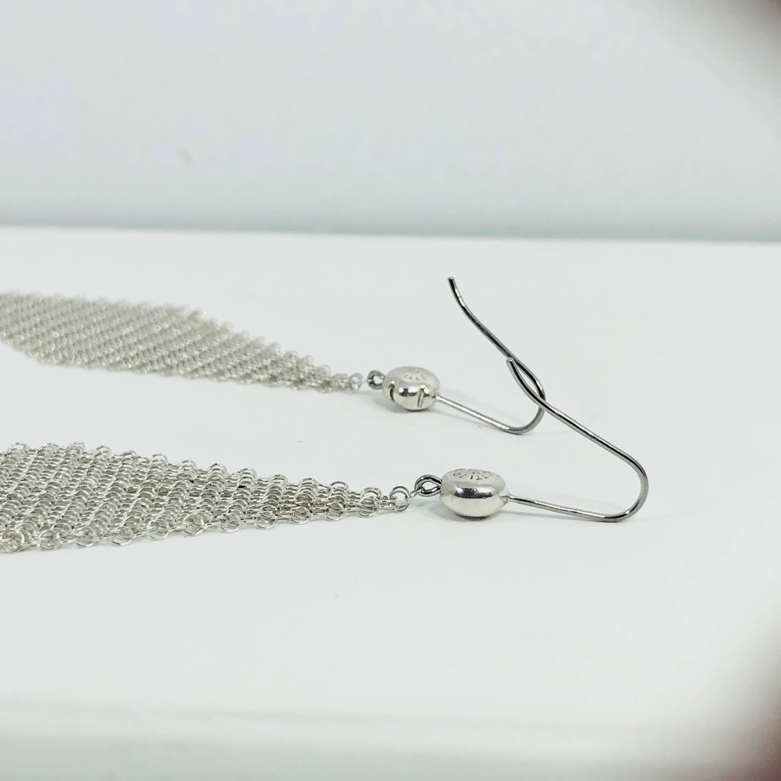 Modern Tiffany & Co. Elsa Peretti Sterling Silver Mesh Handkerchief Earrings