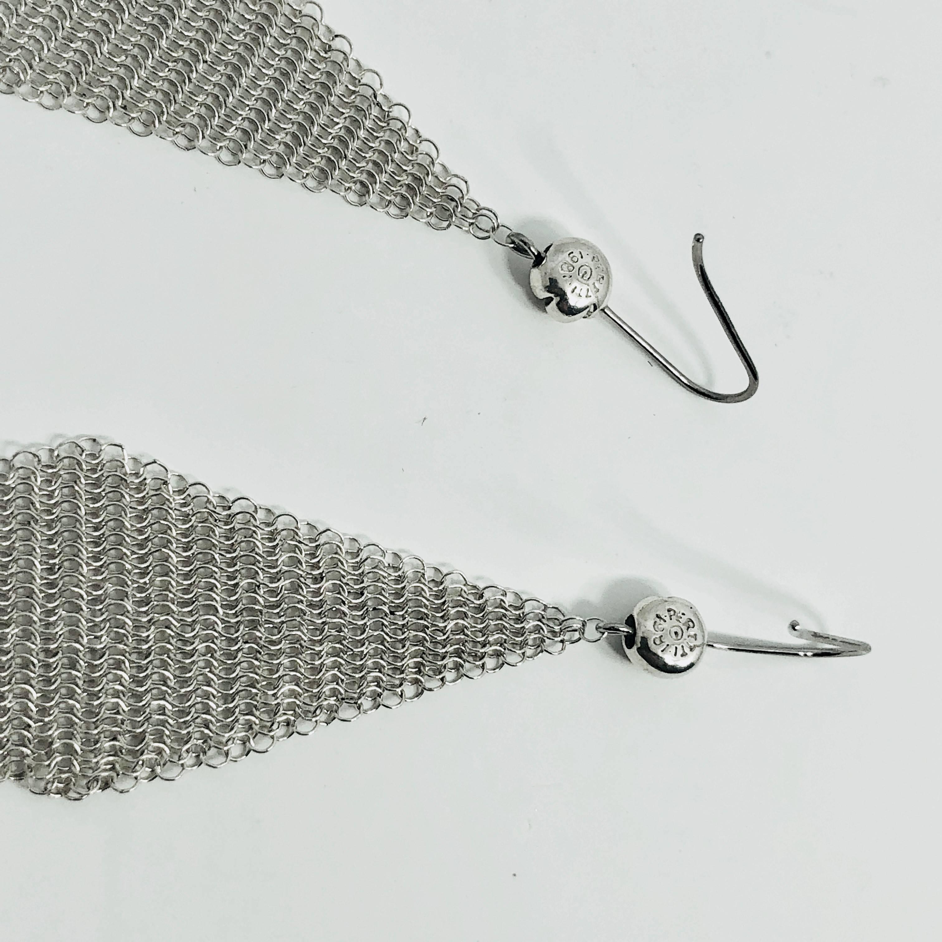 Women's or Men's Tiffany & Co. Elsa Peretti Sterling Silver Mesh Handkerchief Earrings