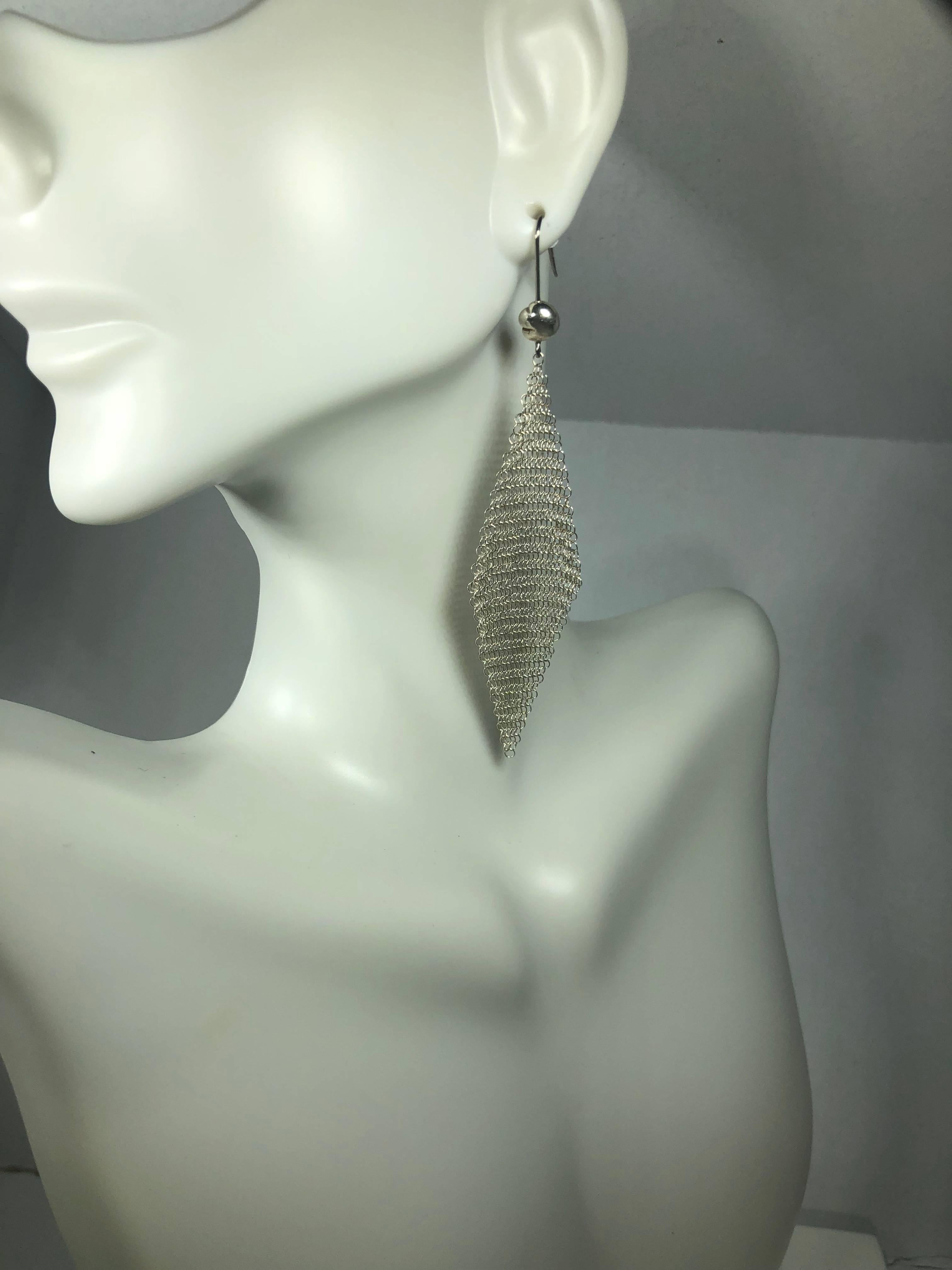 Tiffany & Co. Elsa Peretti Sterling Silver Mesh Handkerchief Earrings 1