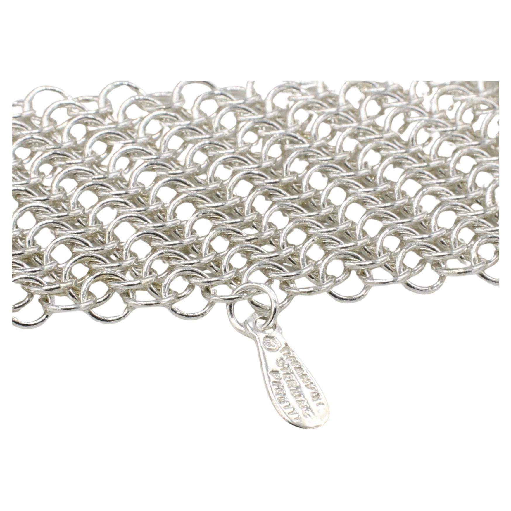 Tiffany & Co. Elsa Peretti Sterling Silver Mesh Lariat Long Tie Necklace 52 Inch In Excellent Condition In  Baltimore, MD