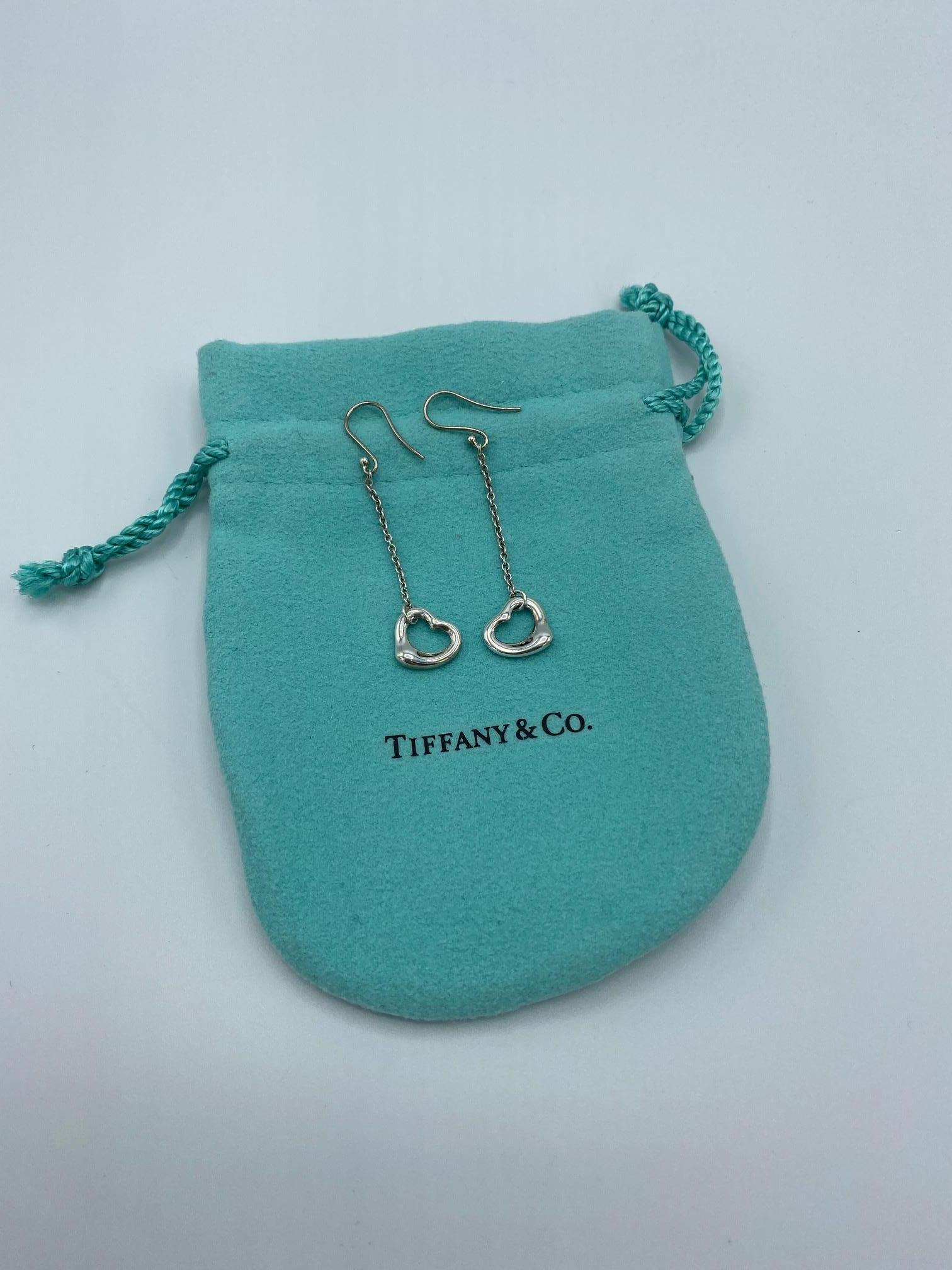 Tiffany & Co. Elsa Peretti Sterling Silver Open Heart Dangle Drop Earrings In Good Condition In  Baltimore, MD