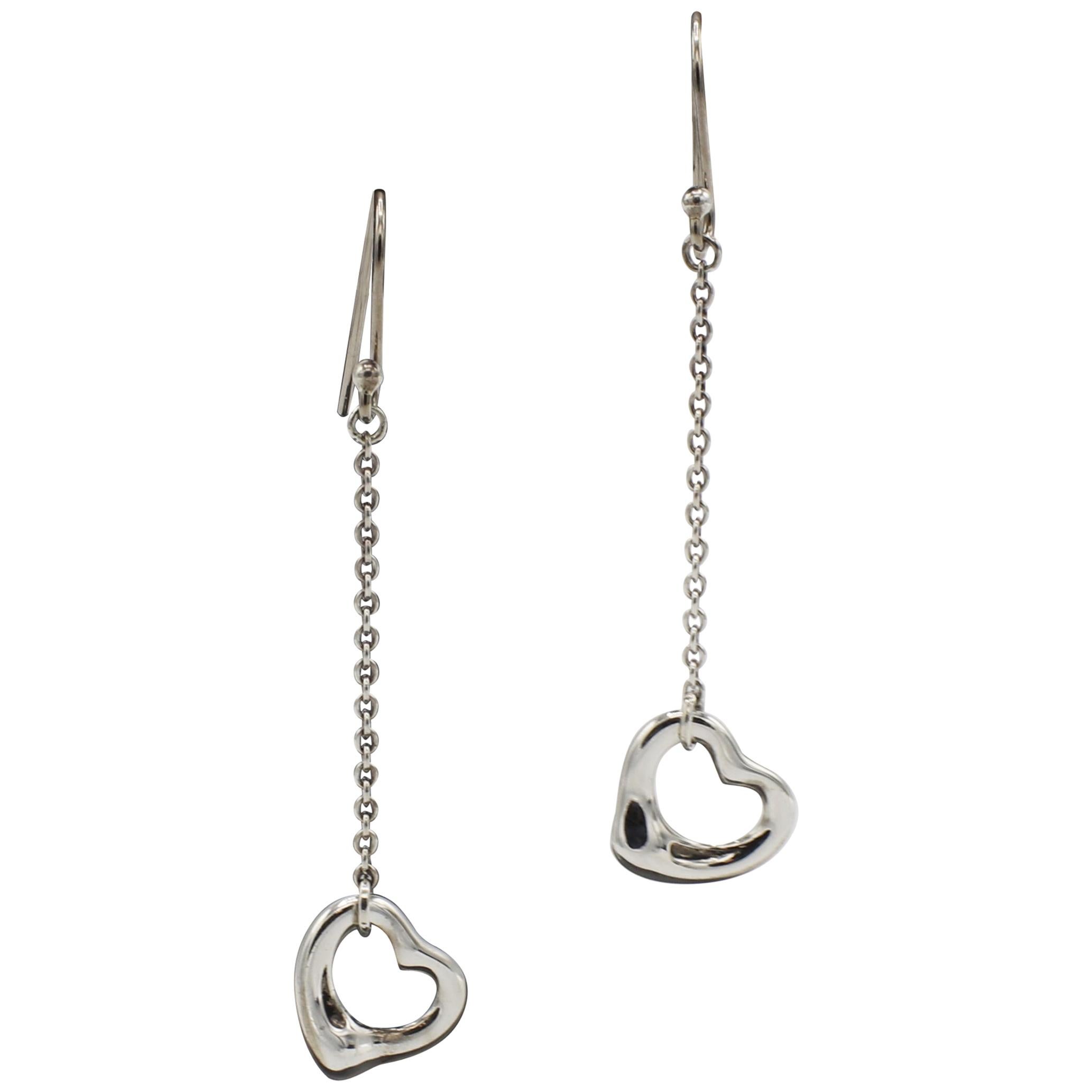 Tiffany & Co. Elsa Peretti Sterling Silver Open Heart Dangle Drop Earrings