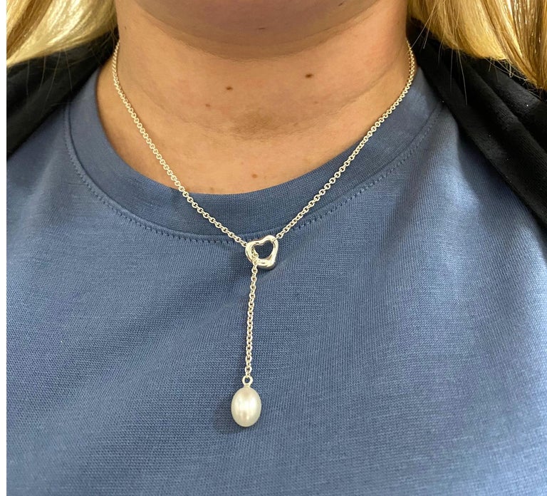 Tiffany and Co. Elsa Peretti Sterling Silber offenes Herz Perle Lariat Drop  Halskette bei 1stDibs