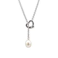 Tiffany & Co. Elsa Peretti Sterling Silber offenes Herz Perle Lariat Drop Halskette