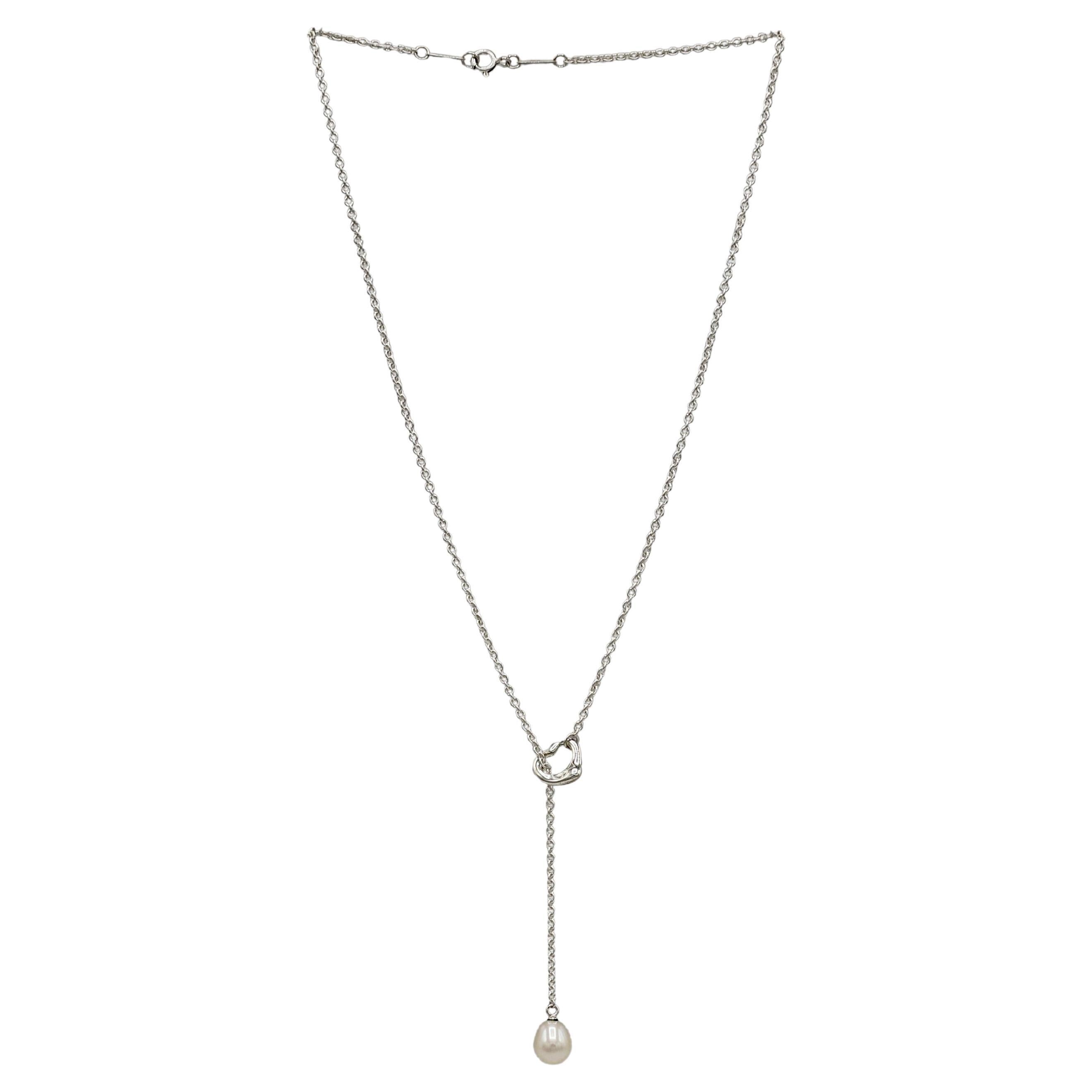 Tiffany & Co. Collier Lariat Elsa Peretti en argent sterling avec perles en forme de cœur ouvert