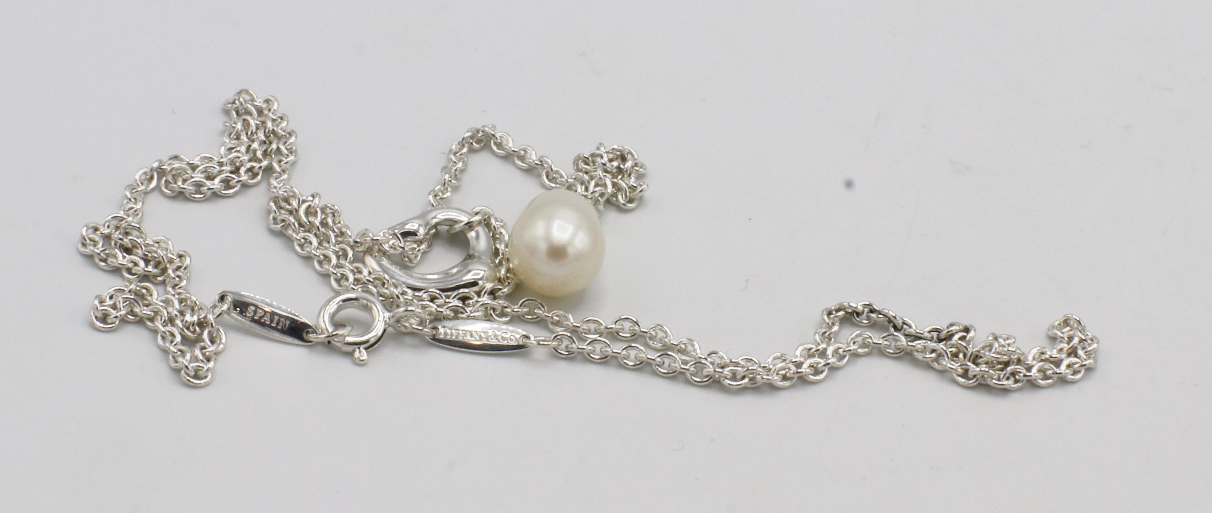 Tiffany & Co. Elsa Peretti Collier lariat en argent sterling avec perles en forme de cœur ouvert  Excellent état à  Baltimore, MD