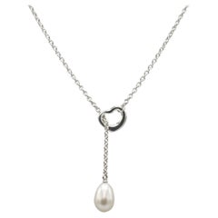 Tiffany & Co. Elsa Peretti Sterlingsilber Offene Herz Perle Lariat Halskette 