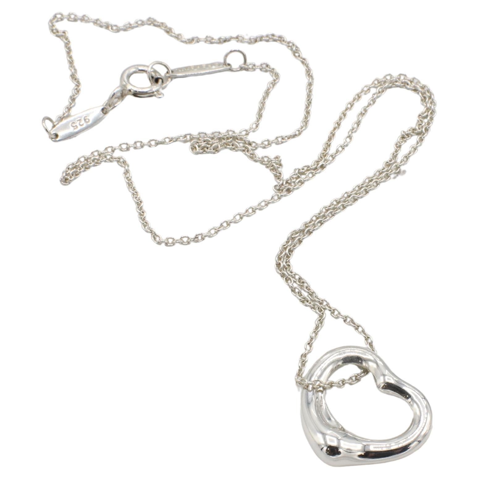Modern Tiffany & Co. Elsa Peretti Sterling Silver Open Heart Pendant Necklace 16MM For Sale