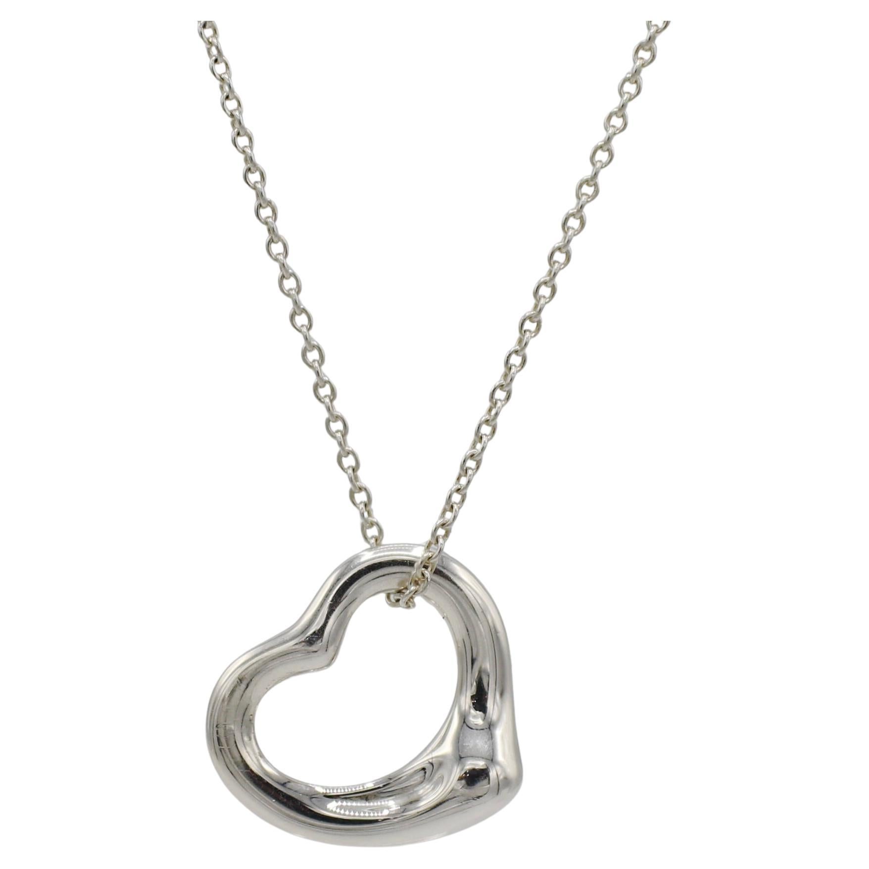 Tiffany & Co. Elsa Peretti Sterling Silver Open Heart Pendant Necklace 16MM For Sale