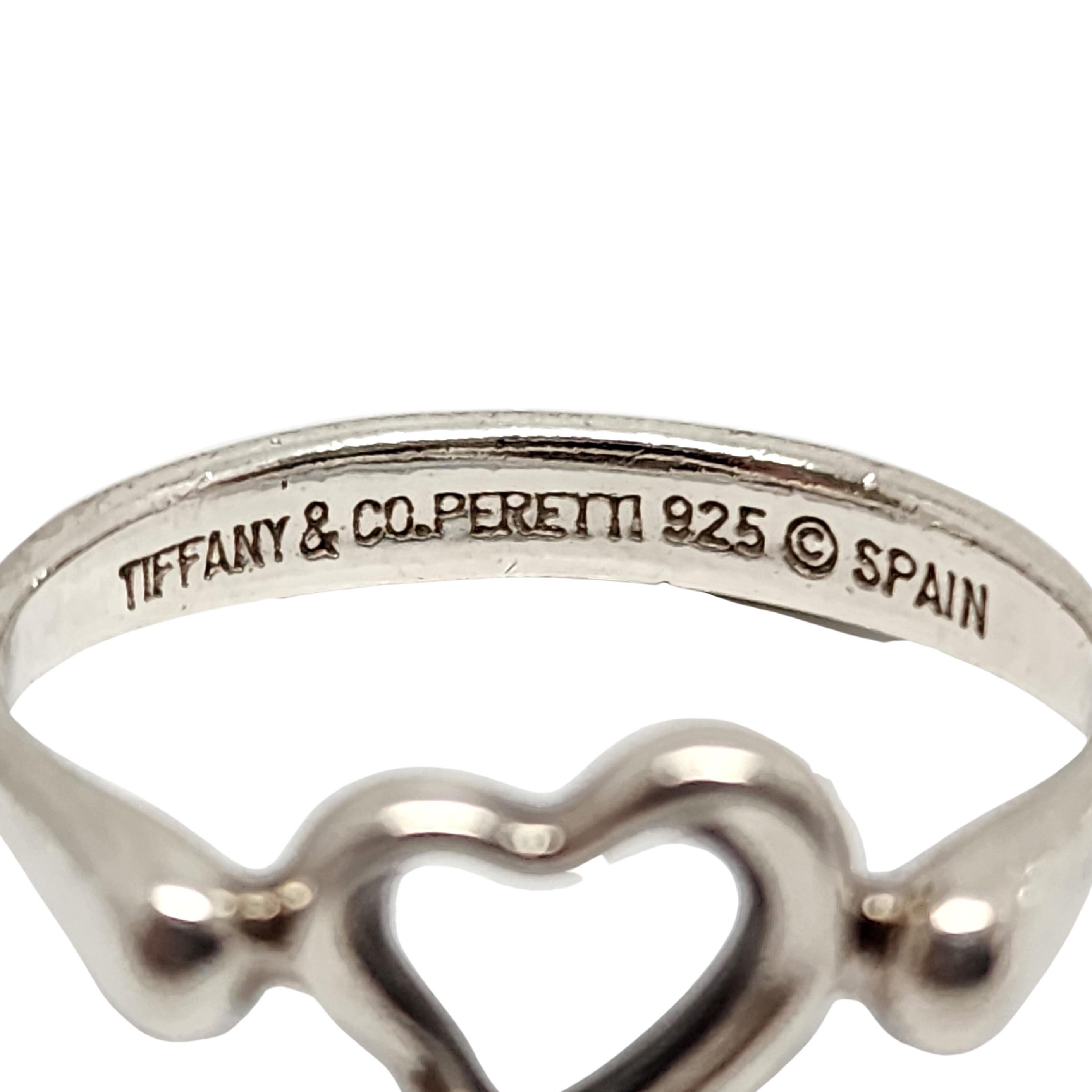Tiffany & Co Elsa Peretti Sterling Silver Open Heart Ring Size 4 1/2 #14406 For Sale 3