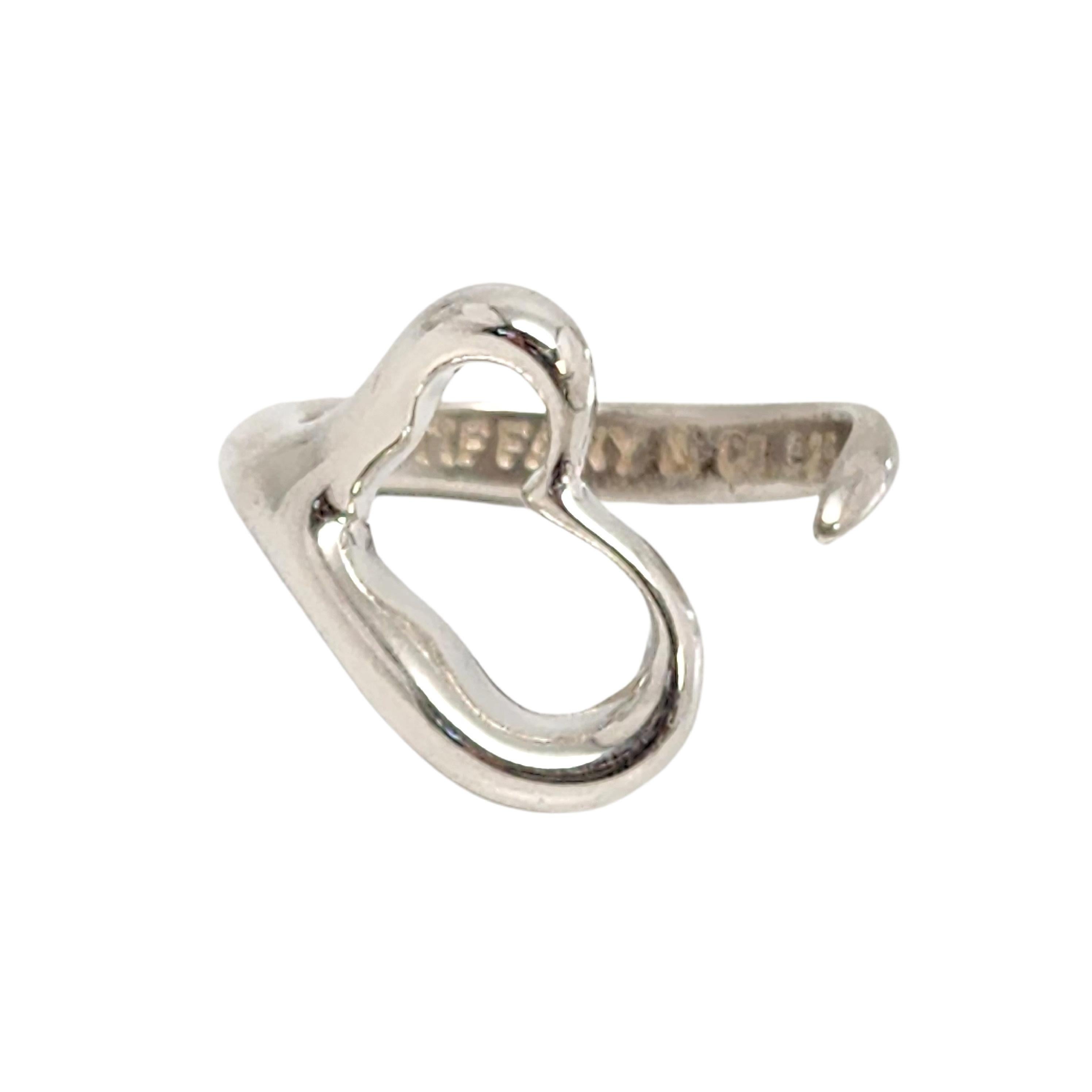 Tiffany & Co Elsa Peretti Sterling Silver Open Heart Ring Size 6 1/2 #13169 In Good Condition For Sale In Washington Depot, CT
