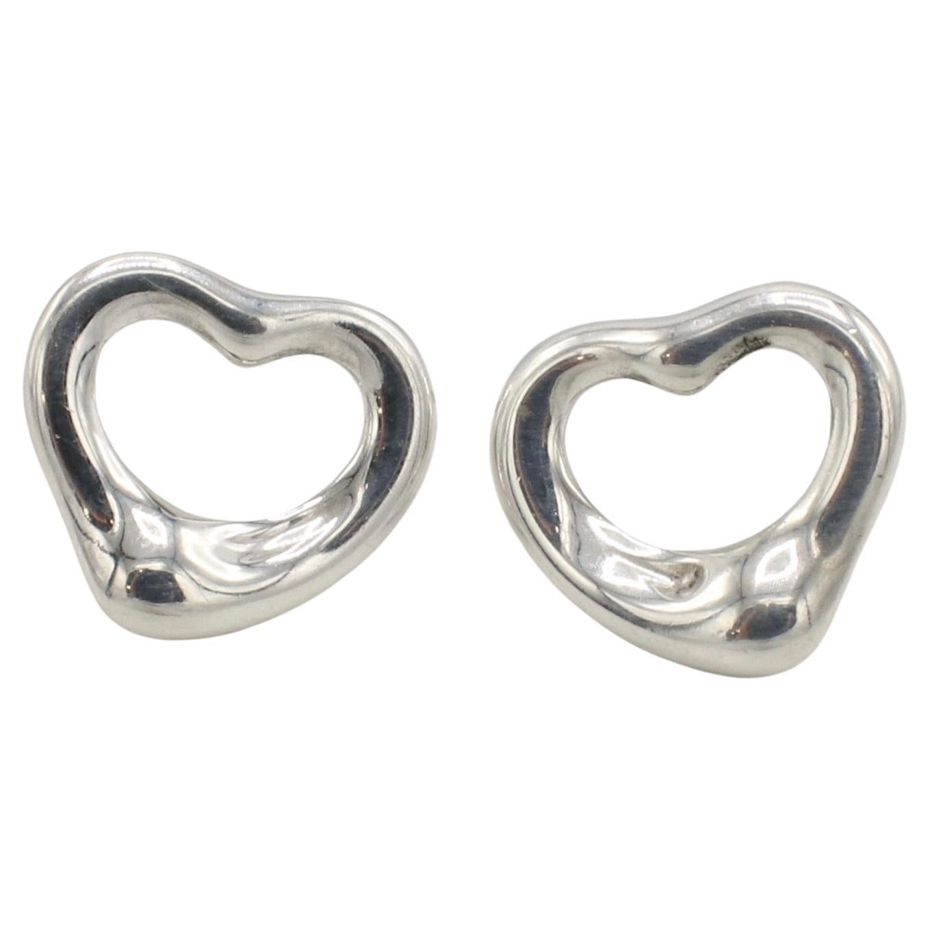 Modern Tiffany & Co. Elsa Peretti Sterling Silver Open Heart Stud Earrings 