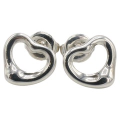 Tiffany & Co. Elsa Peretti Sterling Silver Open Heart Stud Earrings 