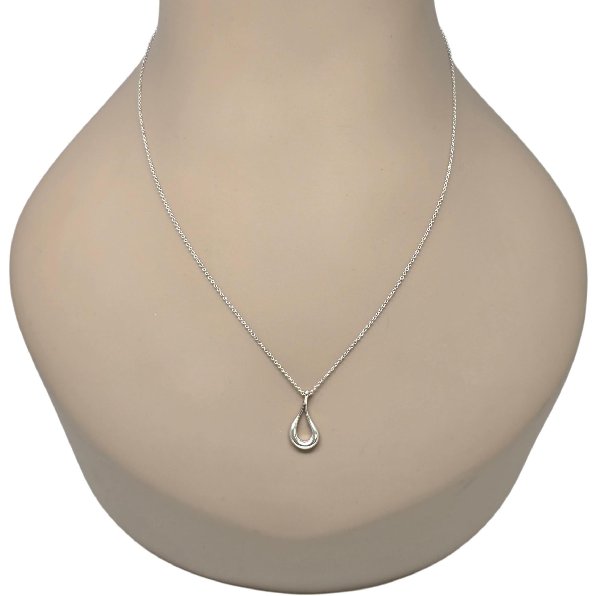 Tiffany & Co Elsa Peretti Sterling Silver Open Teardrop Pendant Necklace #20142 6